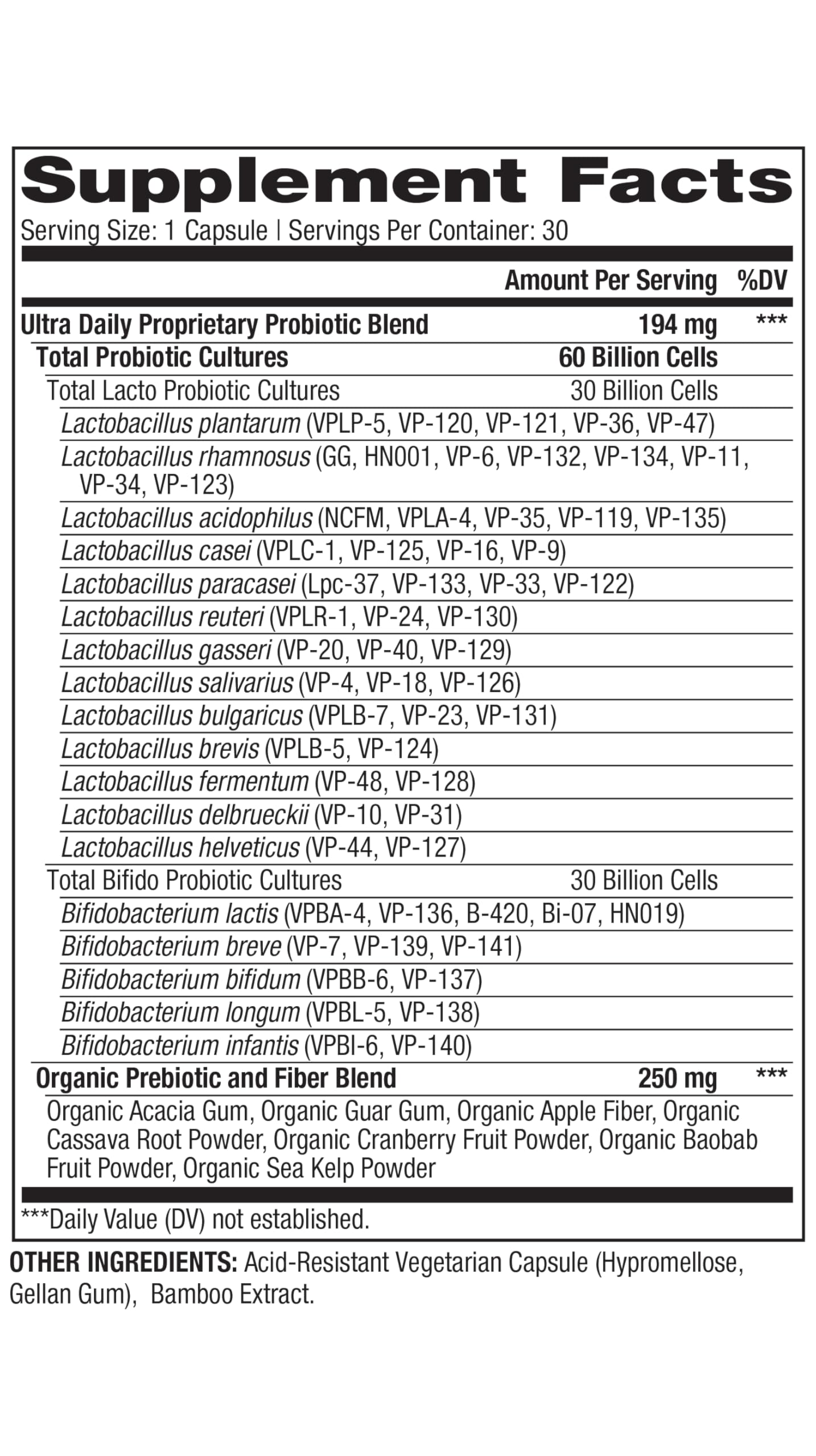 Vital Planet Prebiotic Supplement capsules displayed on a surface