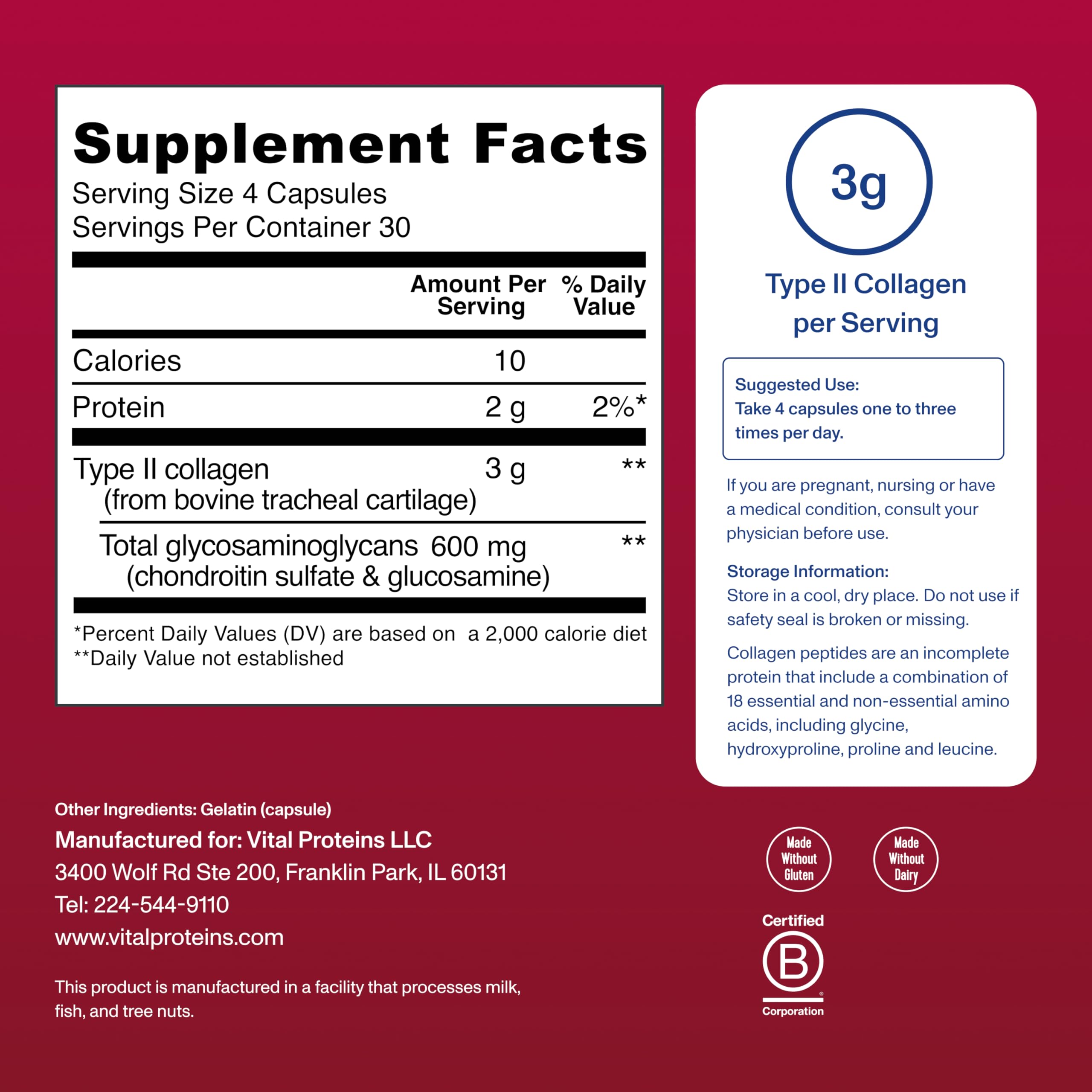 Vital Proteins Cartilage Collagen Capsules with dosage instructions
