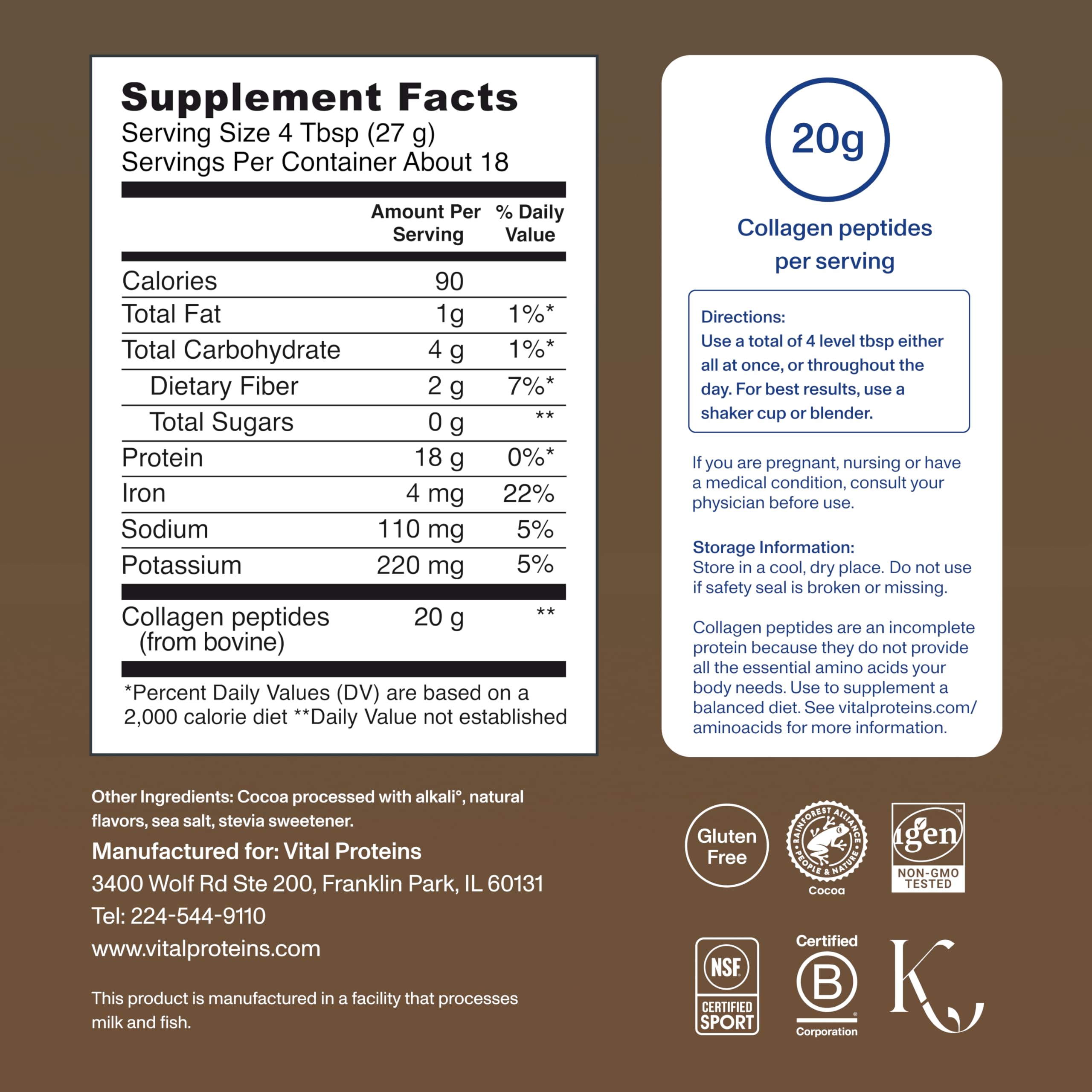 Vital Proteins Chocolate Collagen Peptides with shaker cup