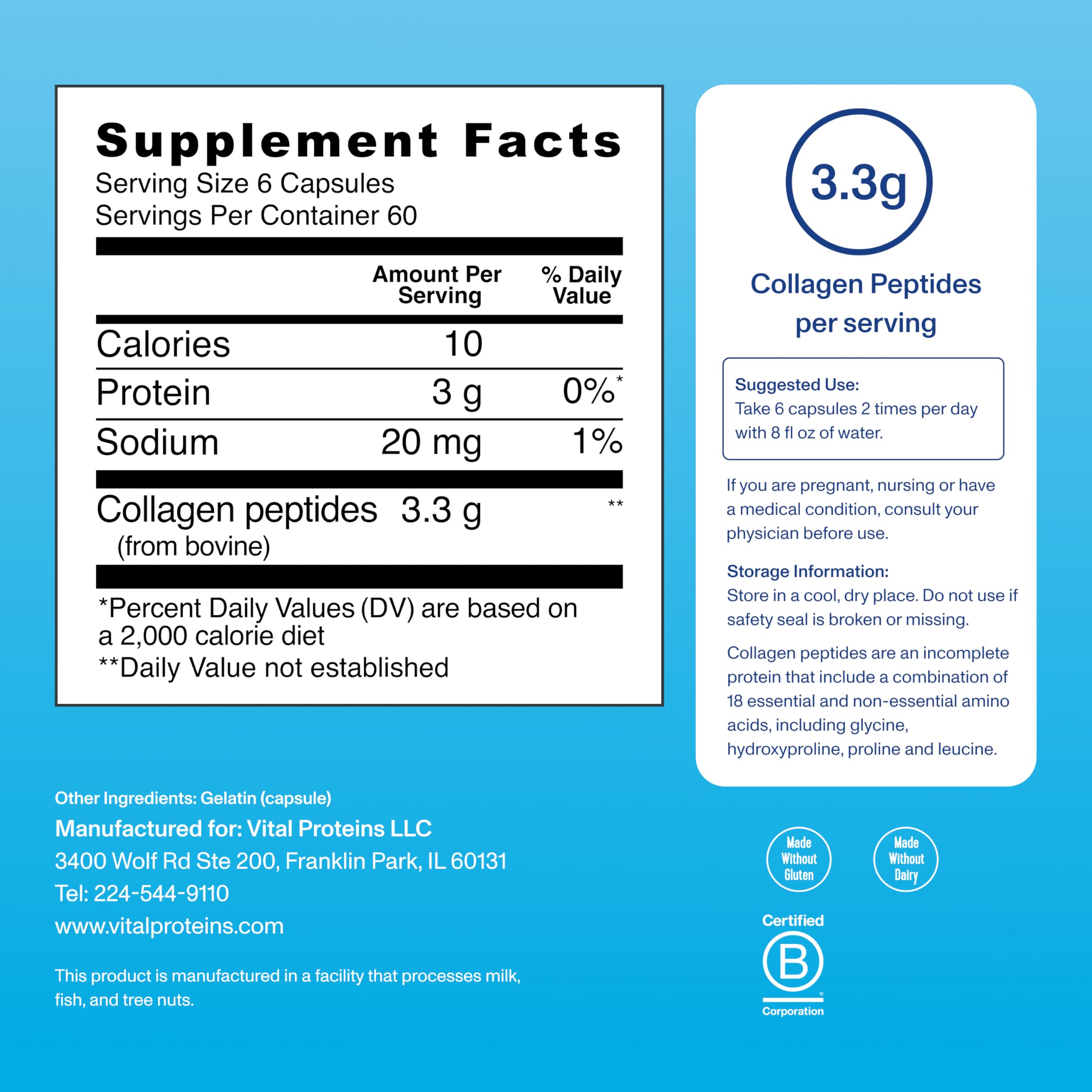 Vital Proteins Collagen Capsules 299g with dosage information