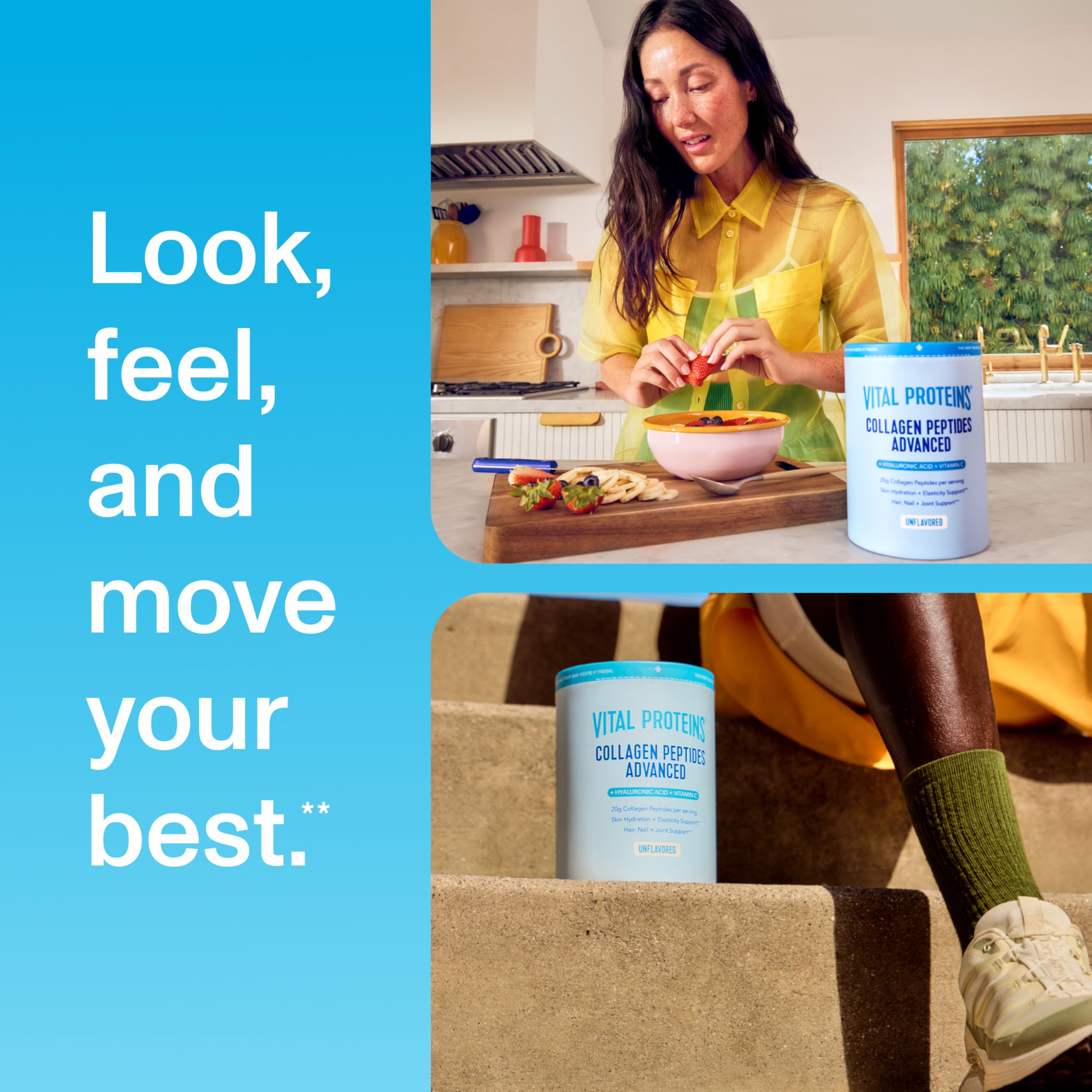 Vital Proteins Collagen Peptides Advanced Powder packaging on a kitchen counter