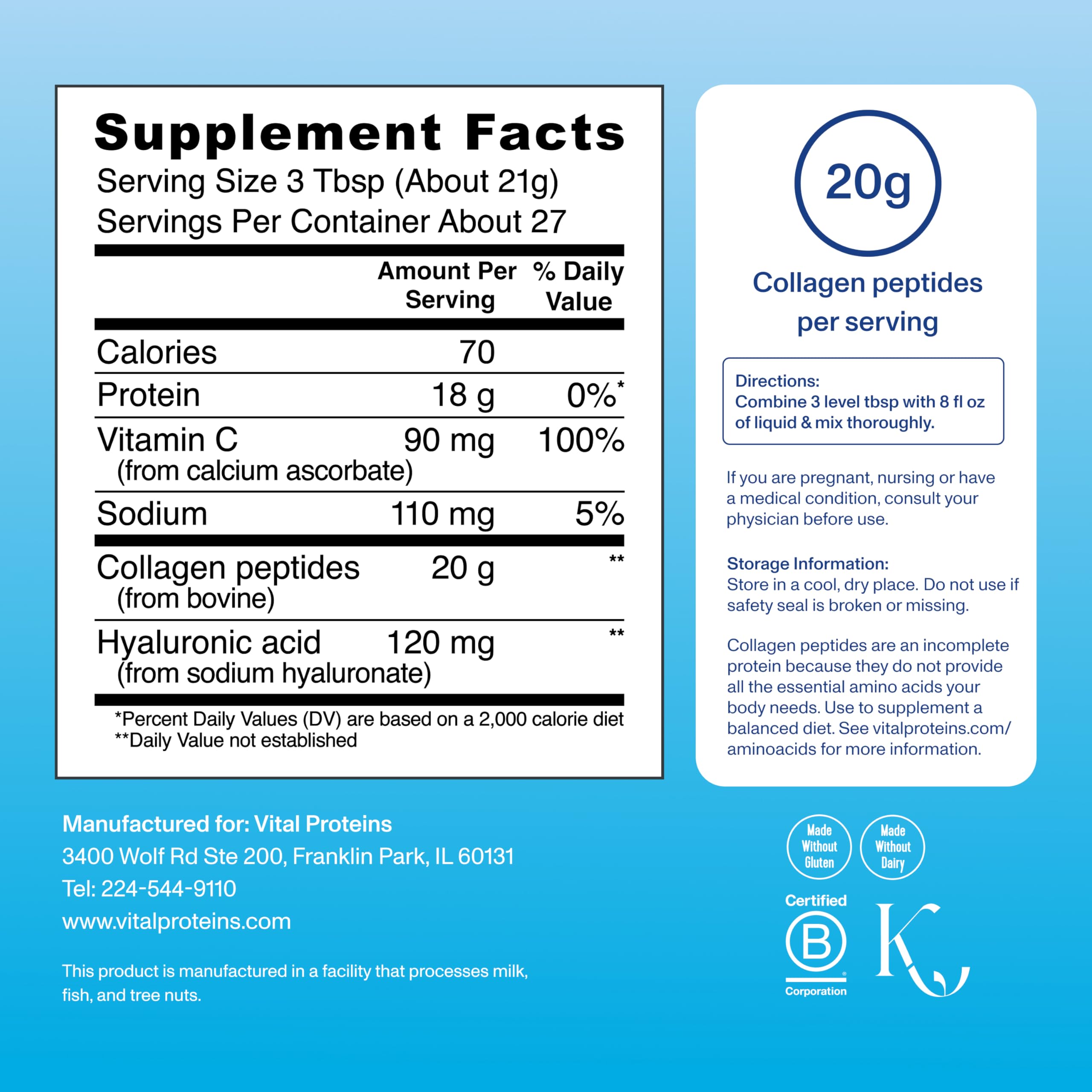 Vital Proteins Collagen Peptides Advanced Powder side view highlighting the scoop