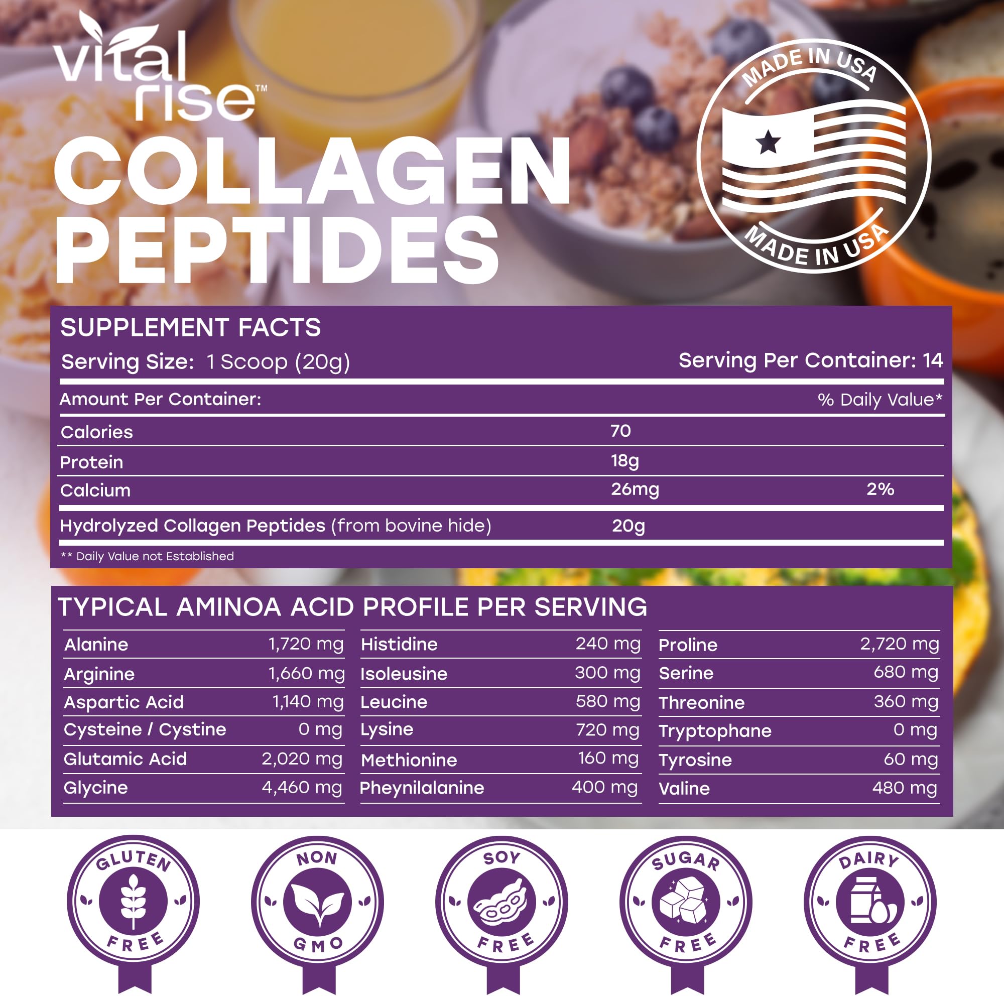Vital Rise Collagen Powder 335g back view packaging
