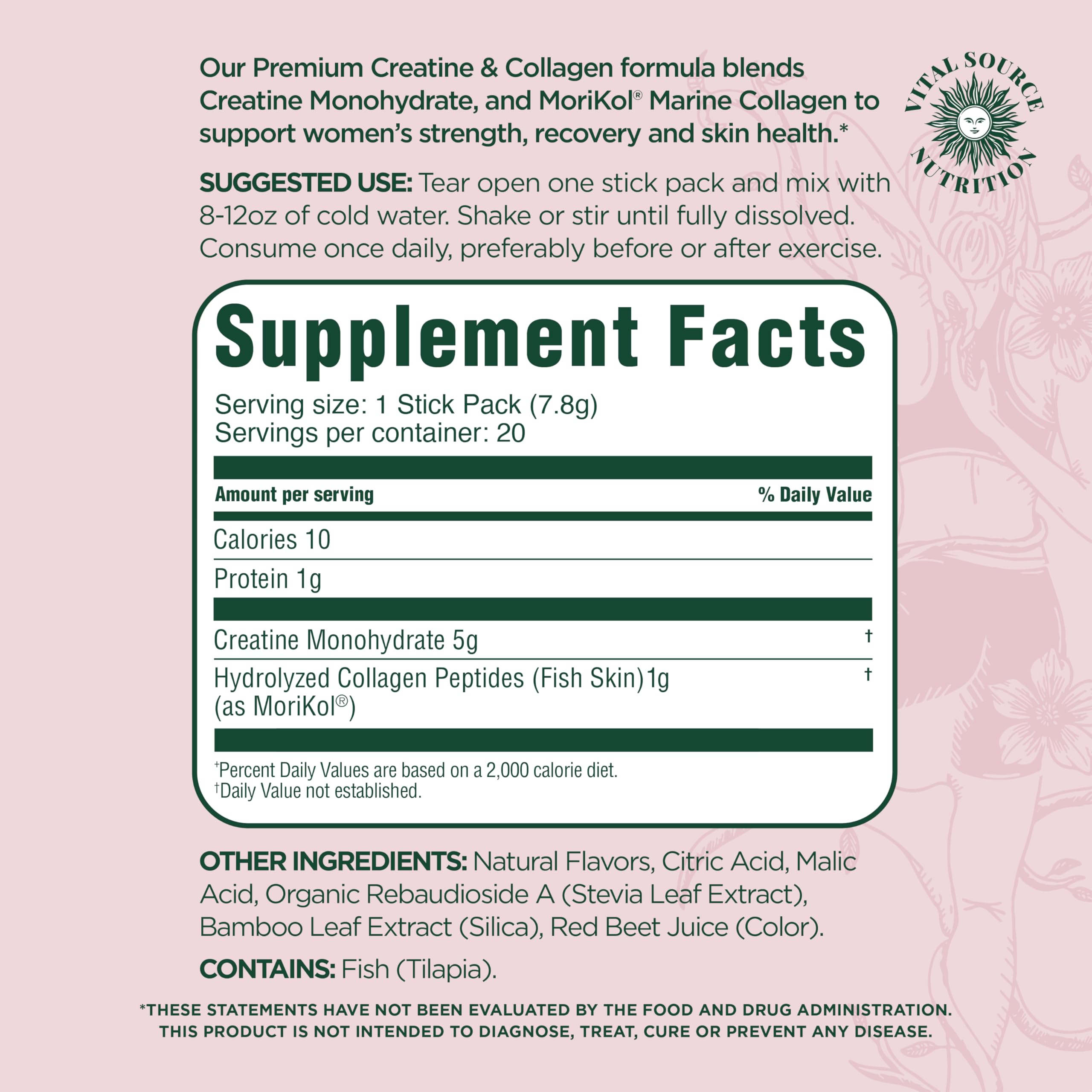 Vital Source Nutrition Creatine + Marine Collagen 181g ingredients list