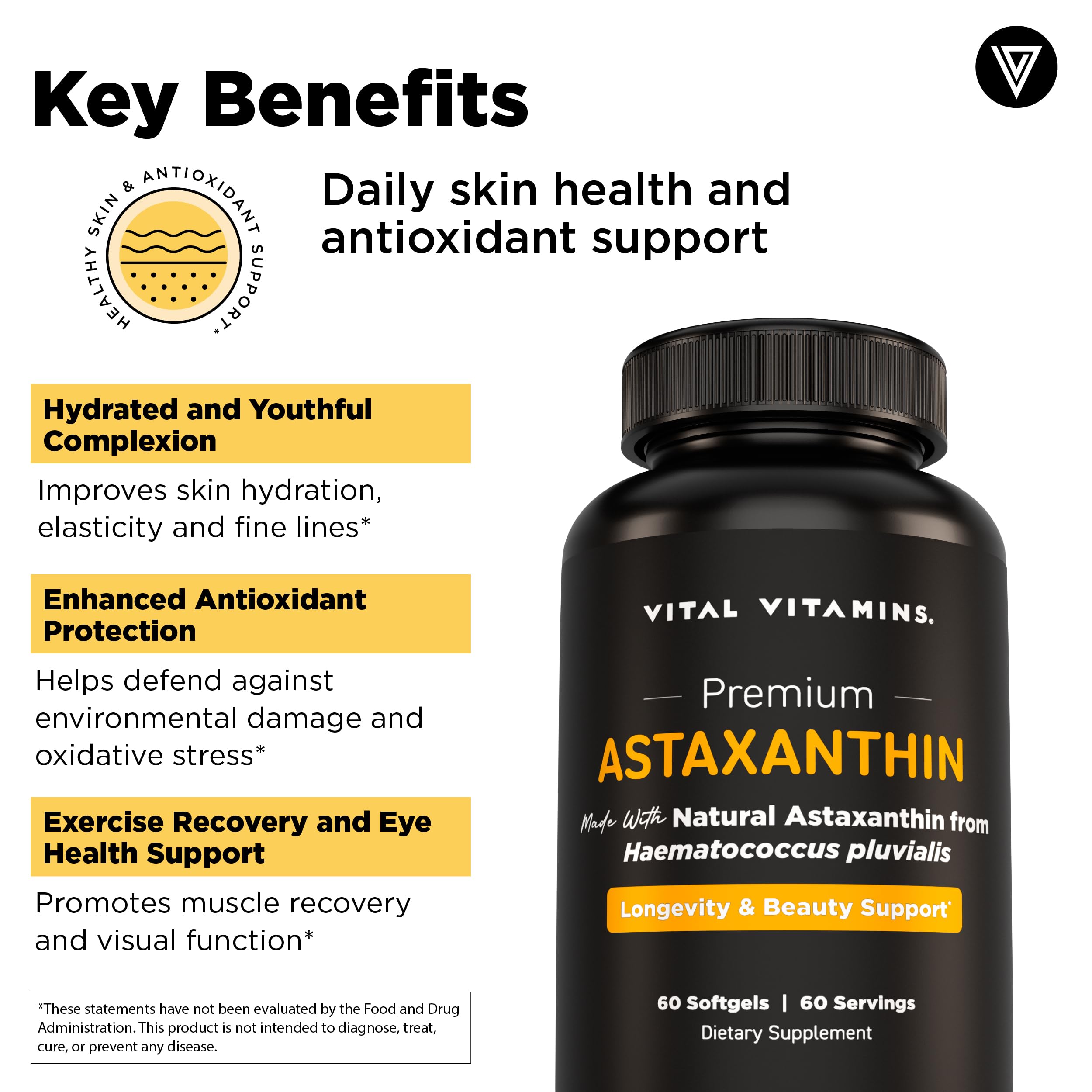 Vital Vitamins Astaxanthin softgels with dosage details