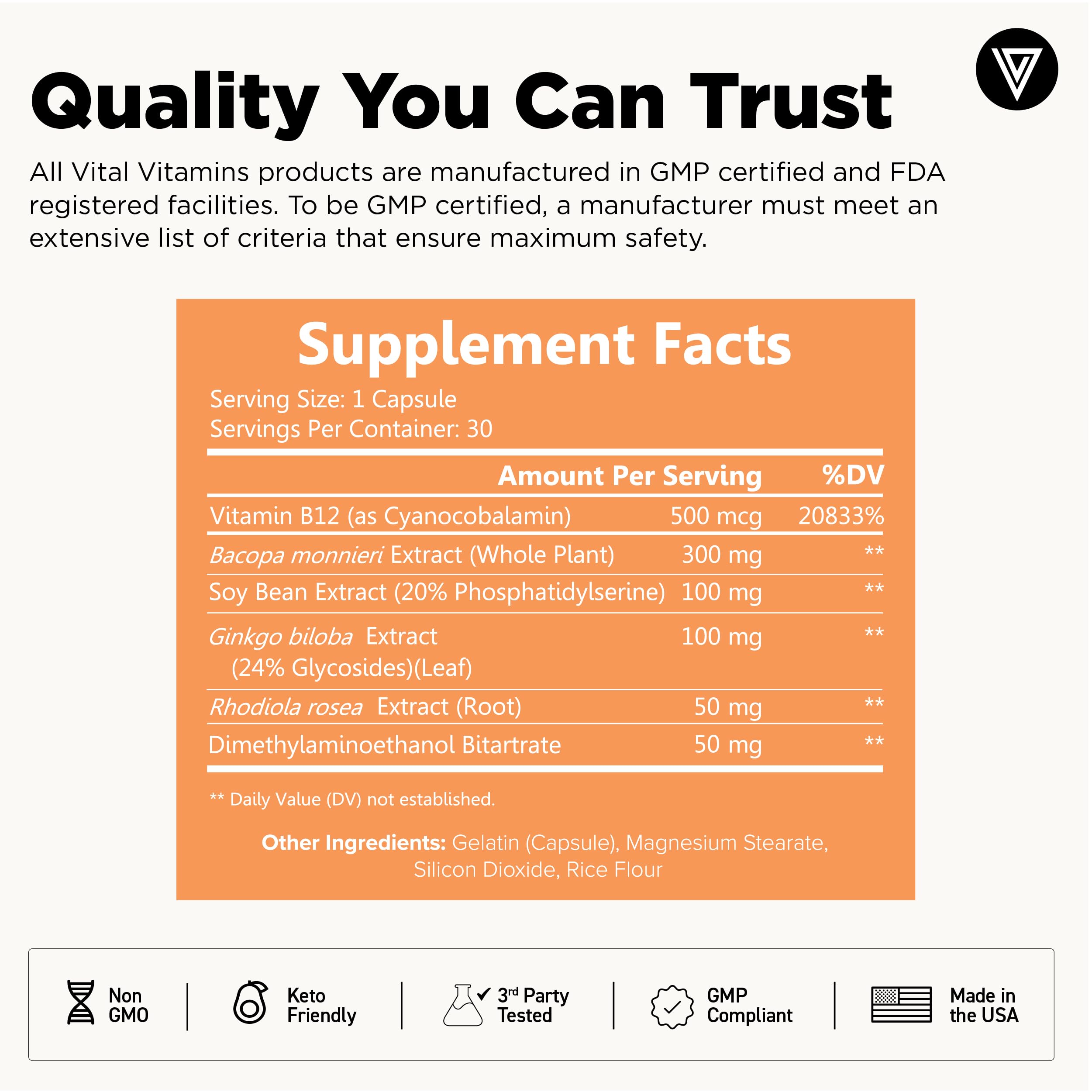 Vital Vitamins Bacopa Monnieri Brain Supplement packaging