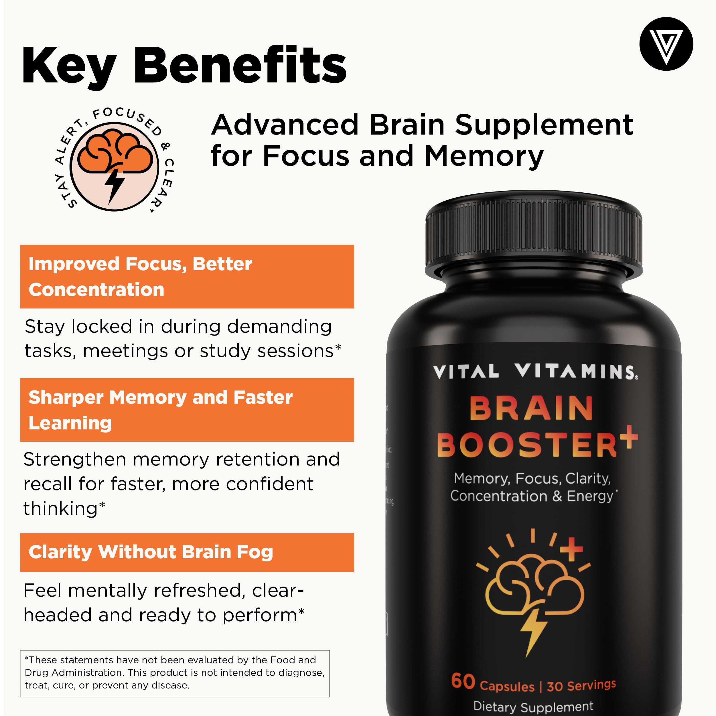 Vital Vitamins Brain support Plus supplement back view