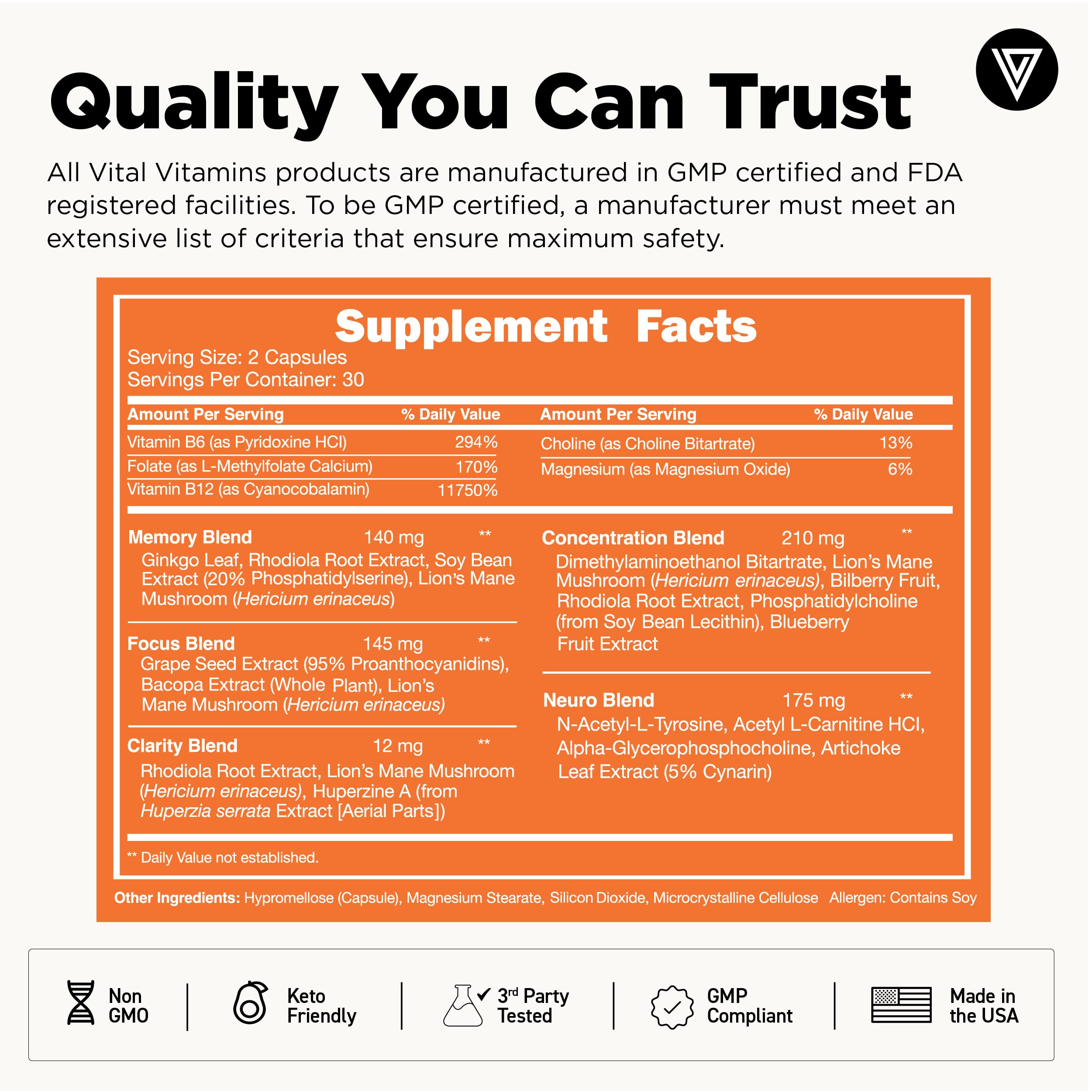 Vital Vitamins Brain support Plus supplement capsules