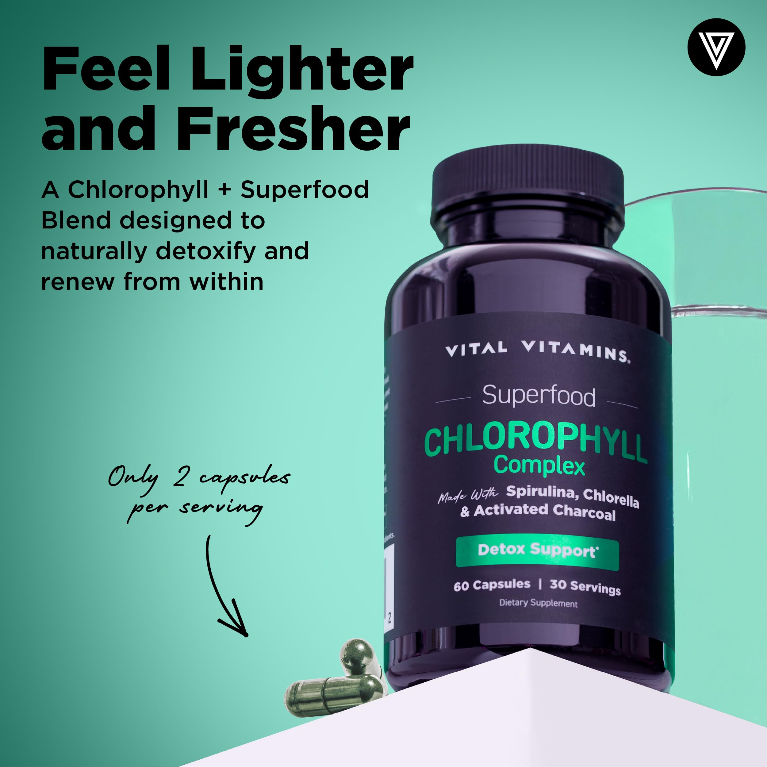 Vital Vitamins Chlorophyll Capsules bottle side view