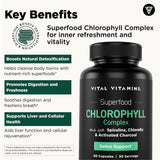 Vital Vitamins Chlorophyll Capsules on a wooden table
