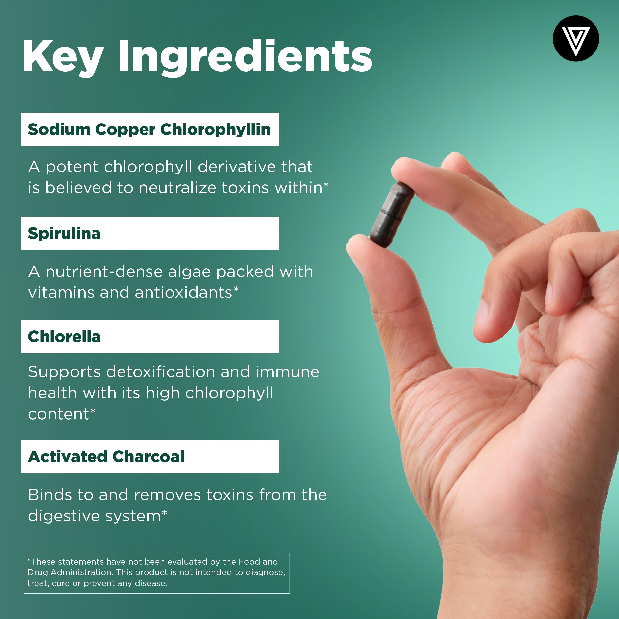 Vital Vitamins Chlorophyll Capsules with a measuring spoon