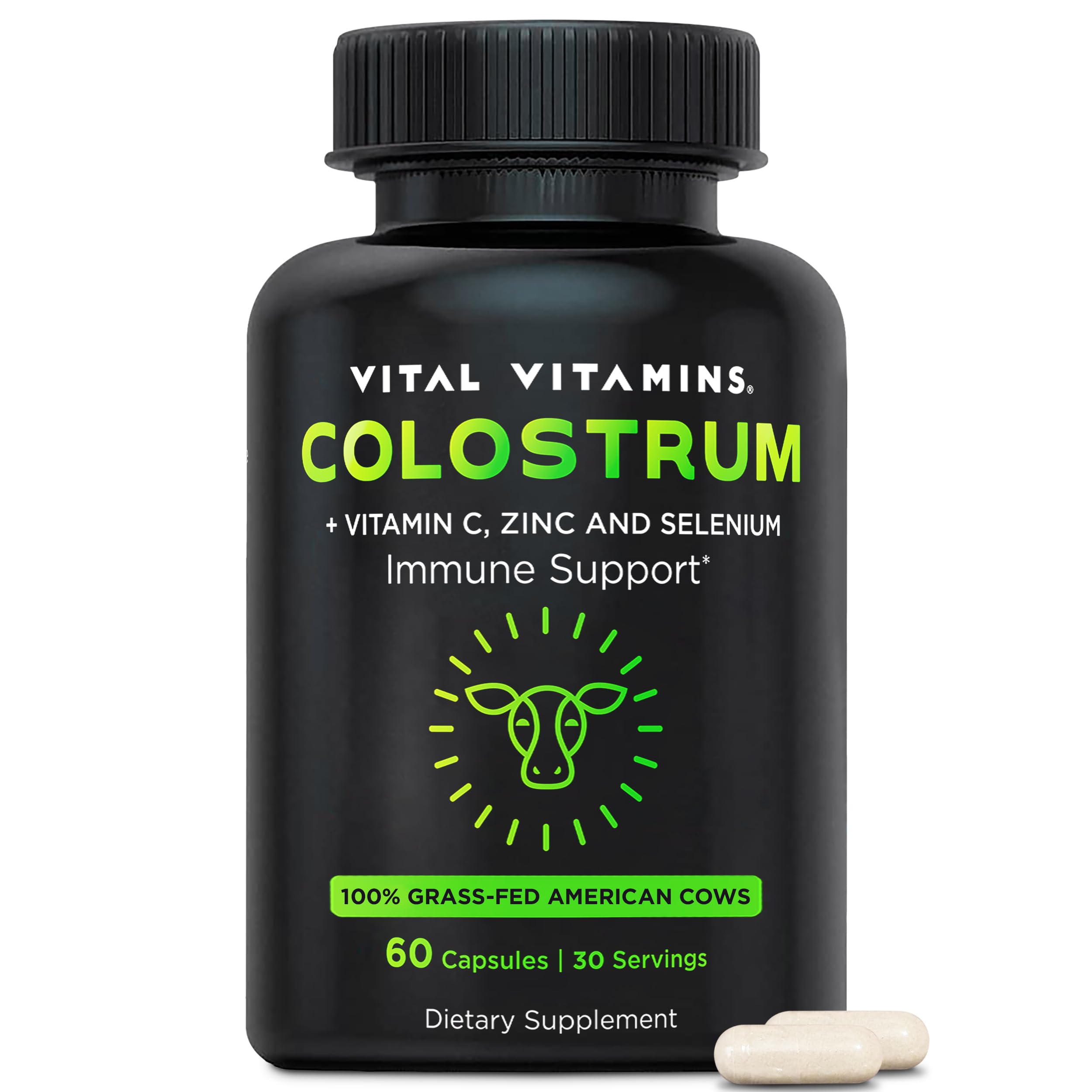 Vital Vitamins Colostrum Capsules 60 count front view