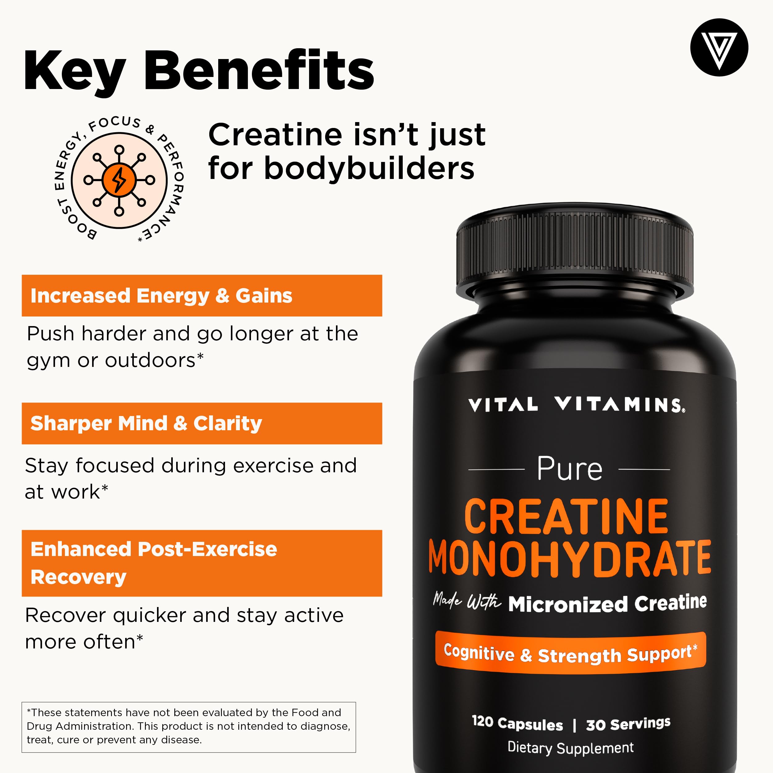 Vital Vitamins Creatine Monohydrate Capsules bottle with label