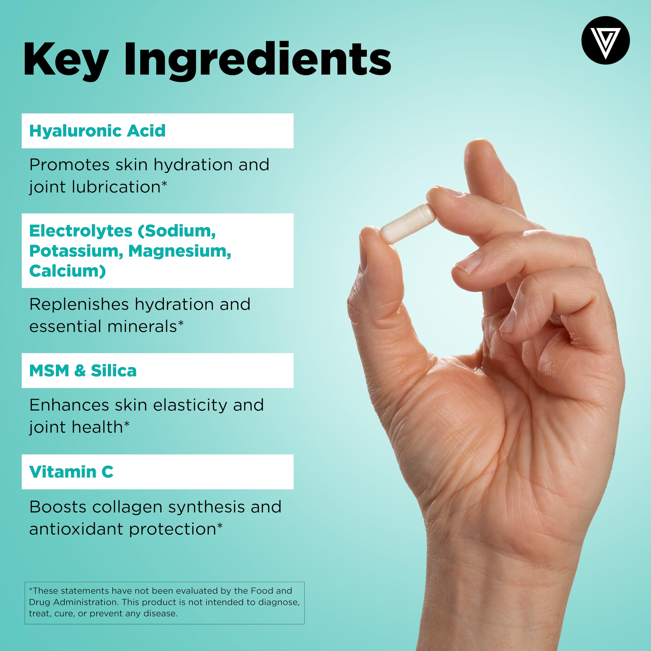 Vital Vitamins Hyaluronic Acid Hydration Complex capsules on a table