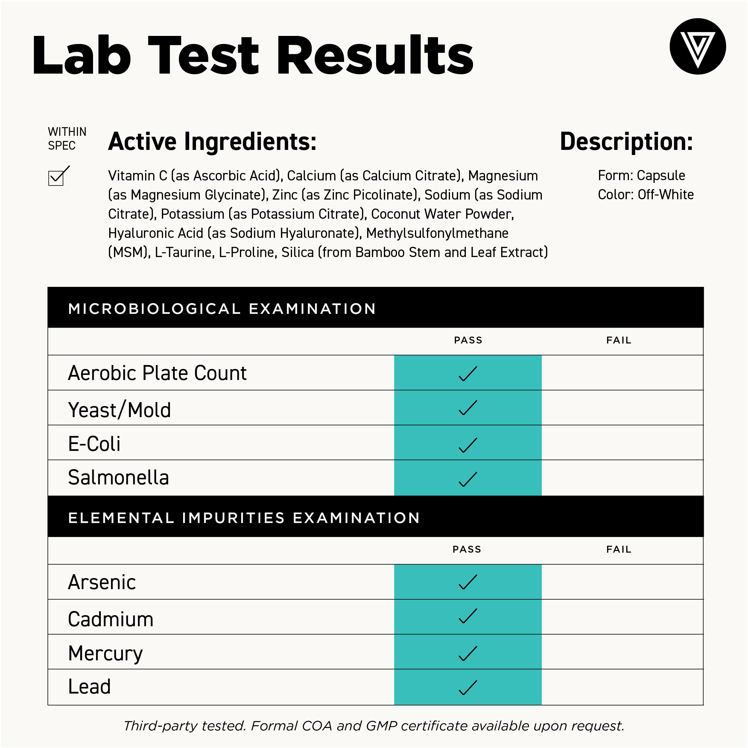 Vital Vitamins Hyaluronic Acid Hydration Complex ingredients list