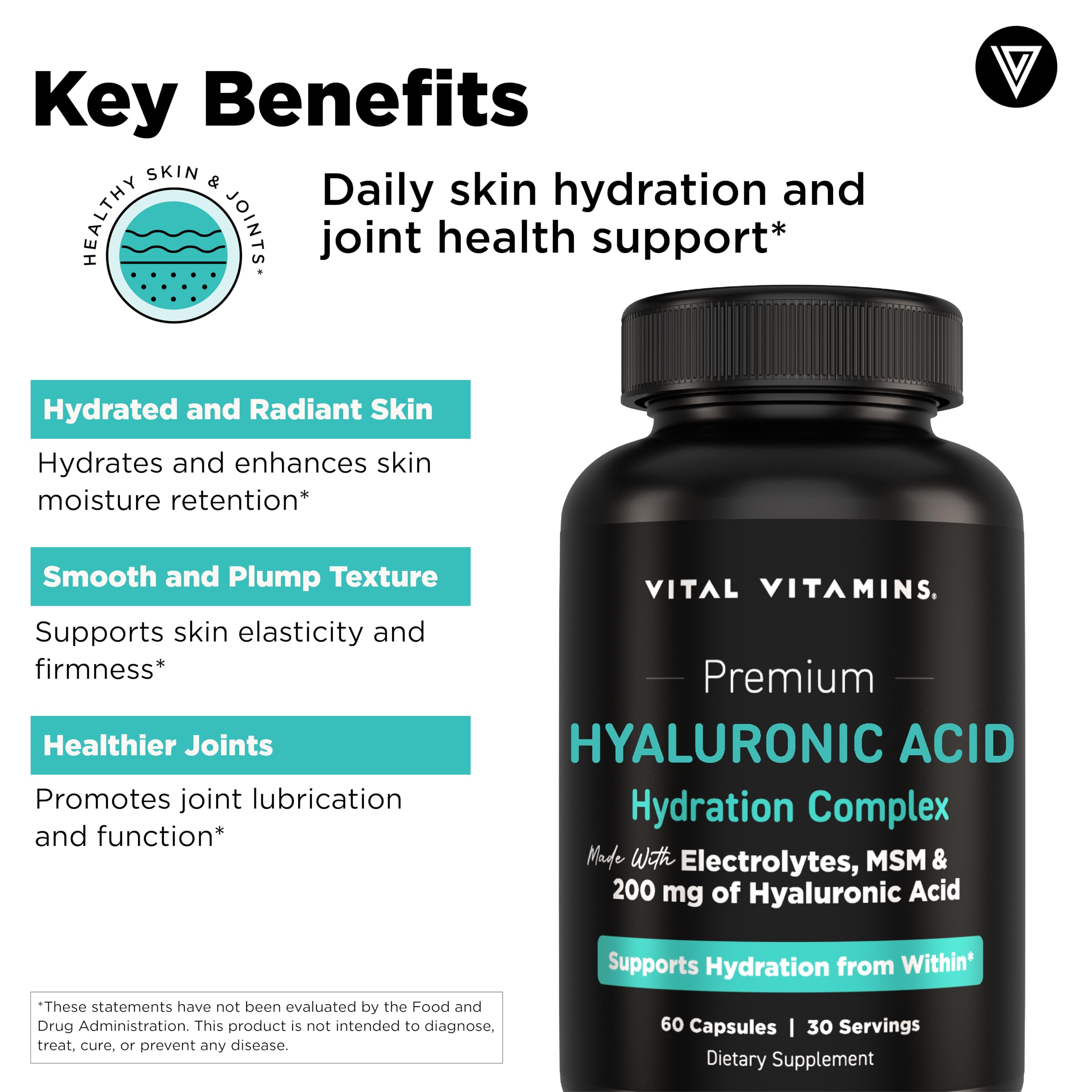Vital Vitamins Hyaluronic Acid Hydration Complex side view