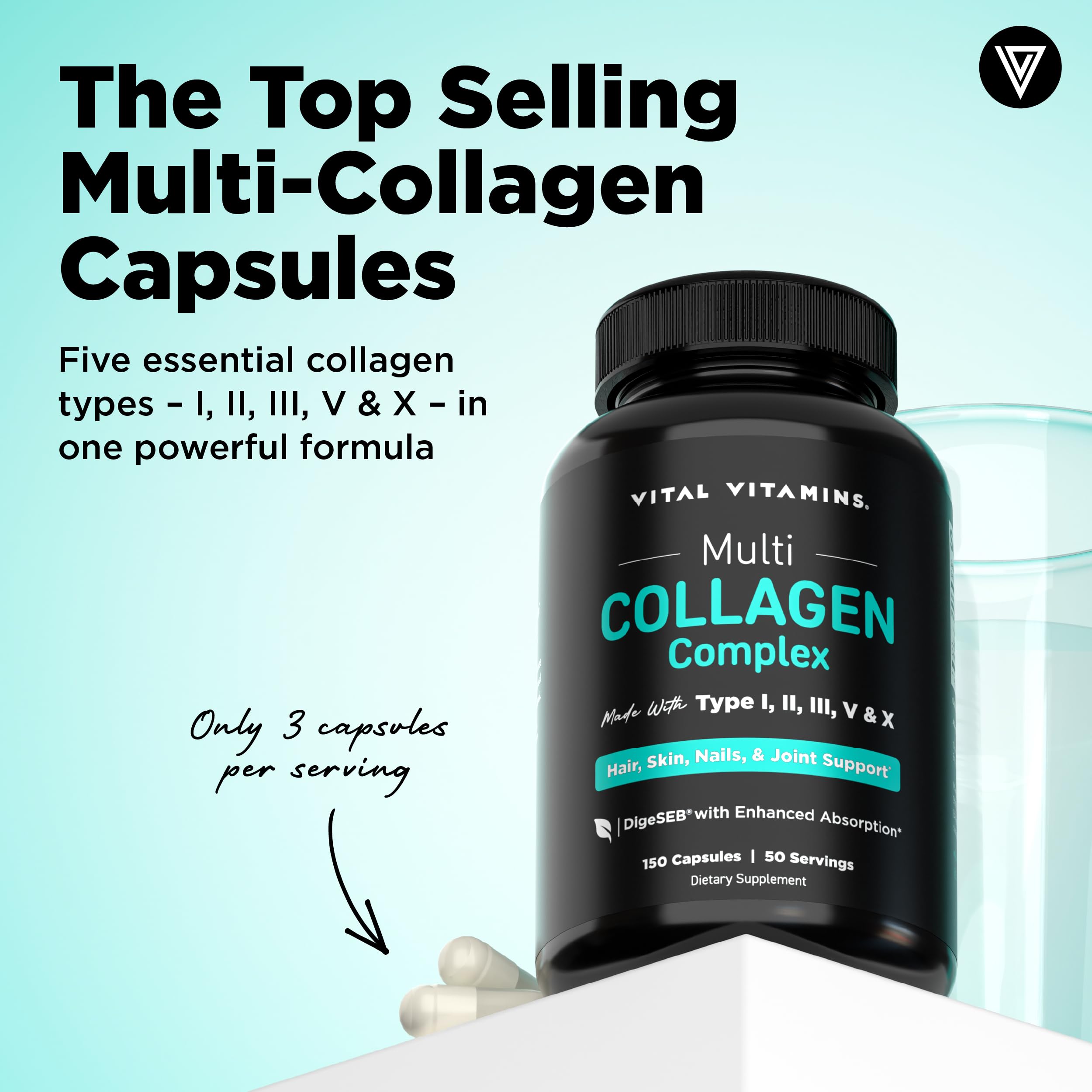 Vital Vitamins Multi Collagen Complex 495g capsules side view