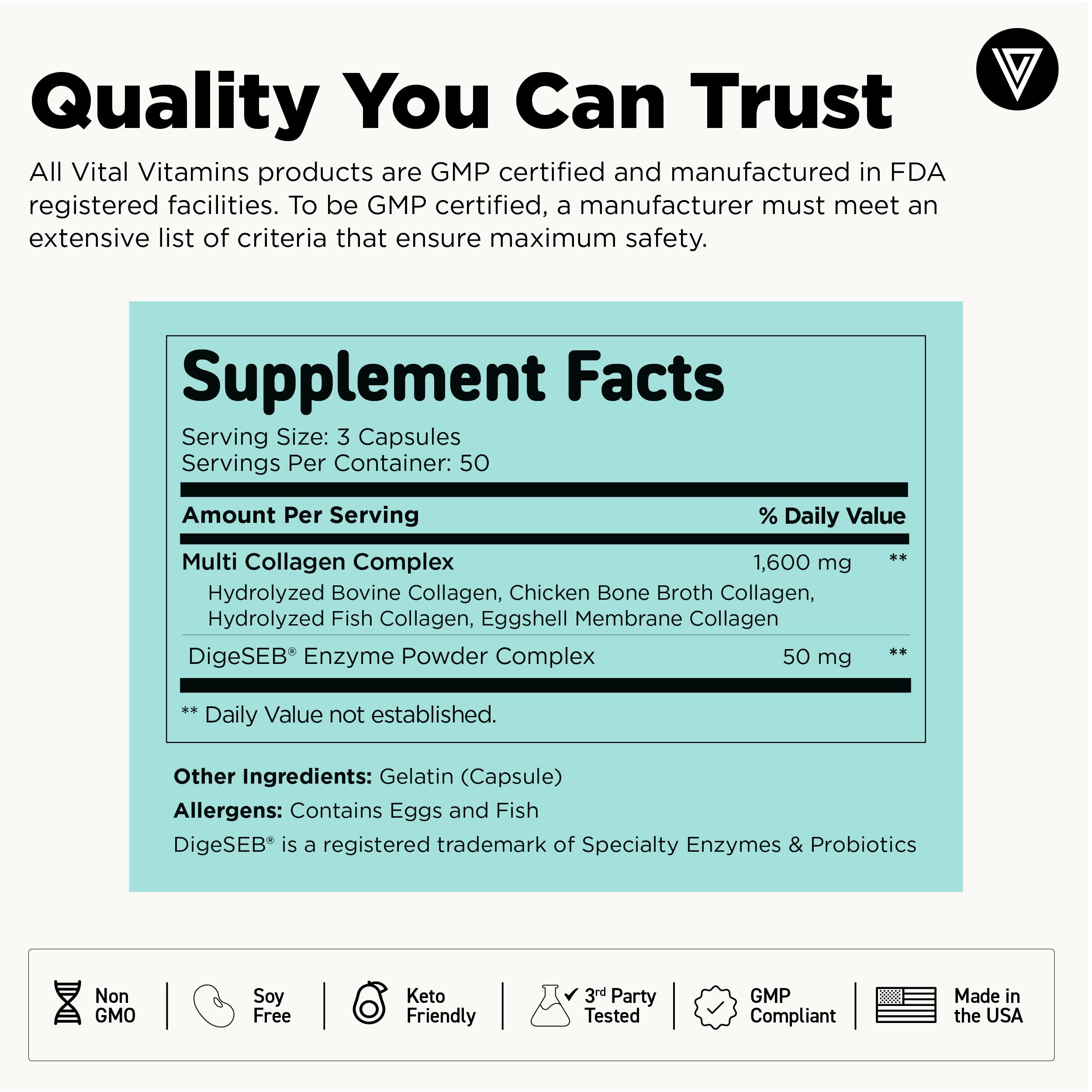 Vital Vitamins Multi Collagen Complex Capsules with a measuring spoon