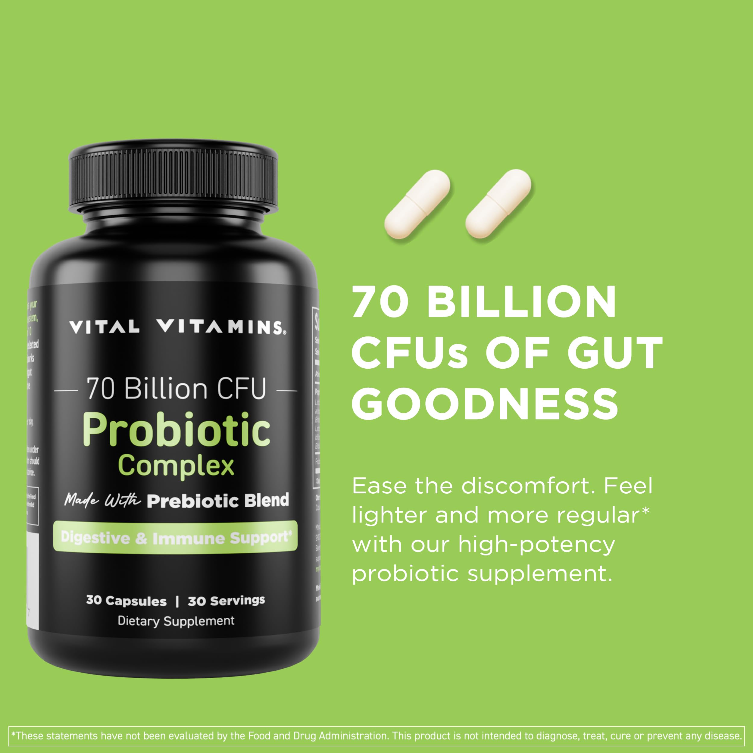 Vital Vitamins Probiotics 70 Billion CFU 10 Strains capsule close-up