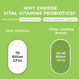 Vital Vitamins Probiotics 70 Billion CFU 10 Strains with dosage information