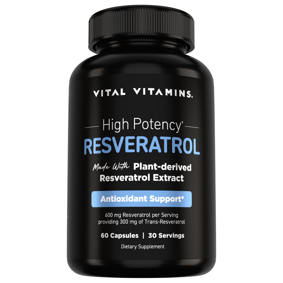 Vital Vitamins Resveratrol Supplement 600mg front view