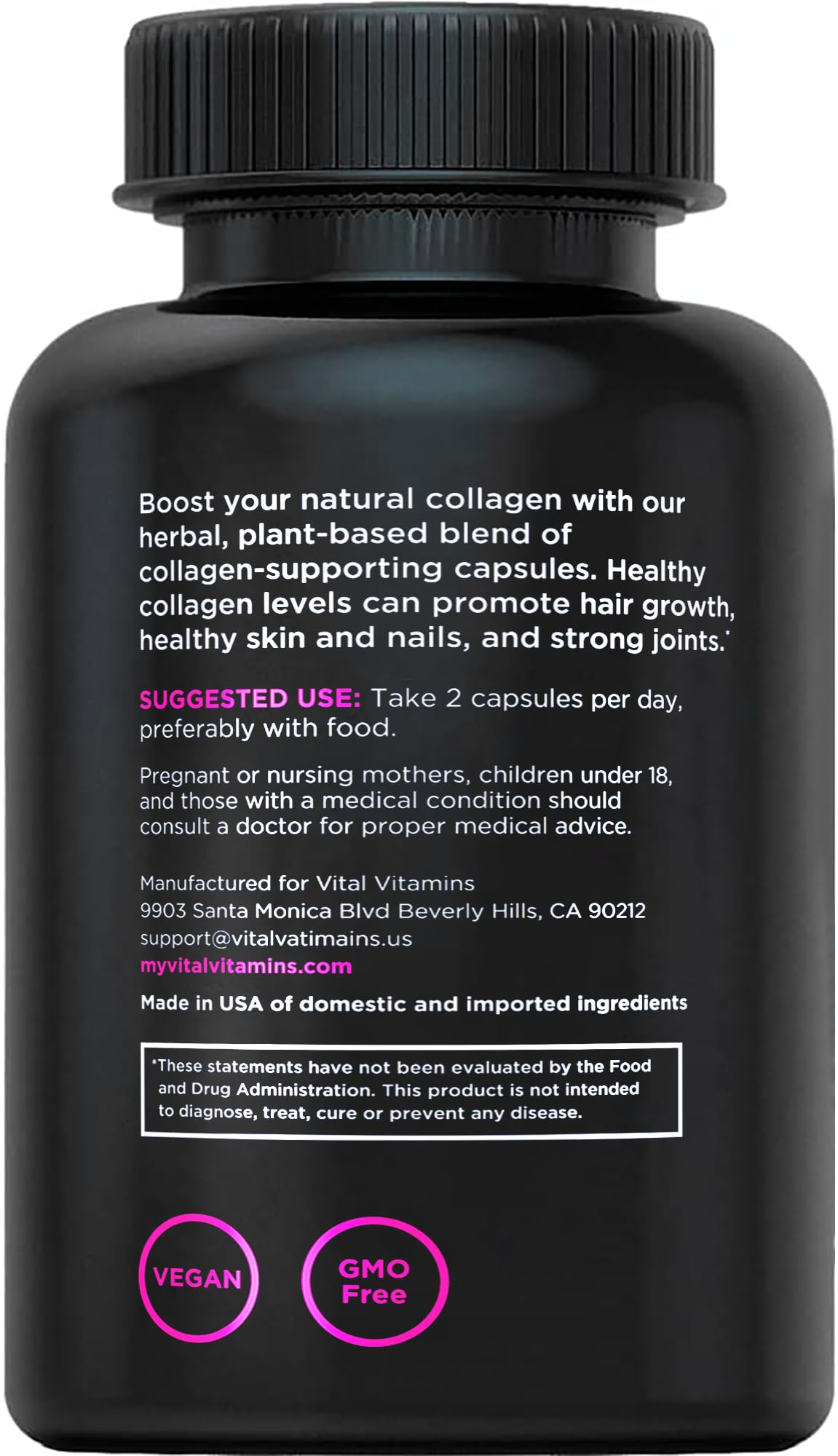 Vital Vitamins Vegan Collagen support displayed with fruits