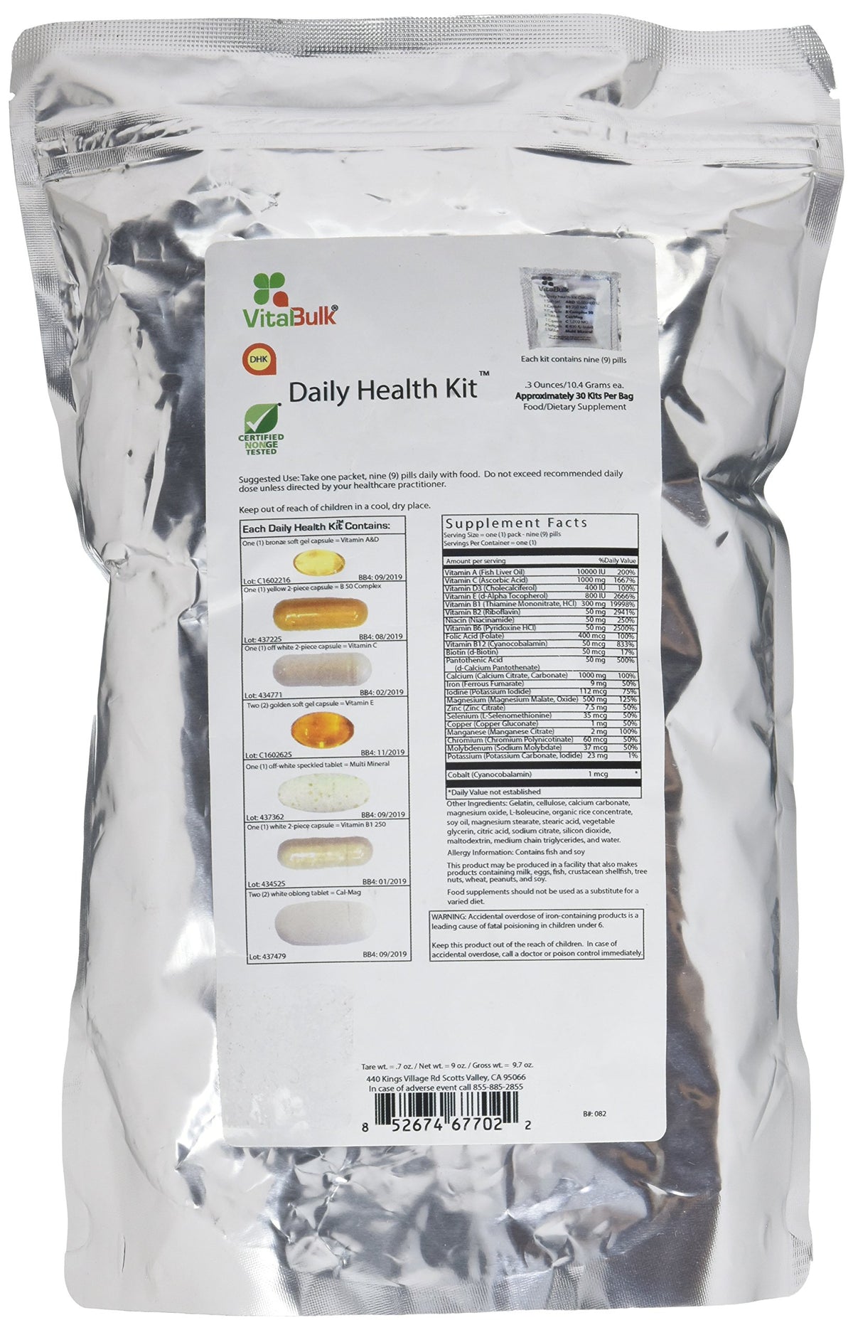 VitalBulk Daily Health Kit multivitamins front view with packaging details