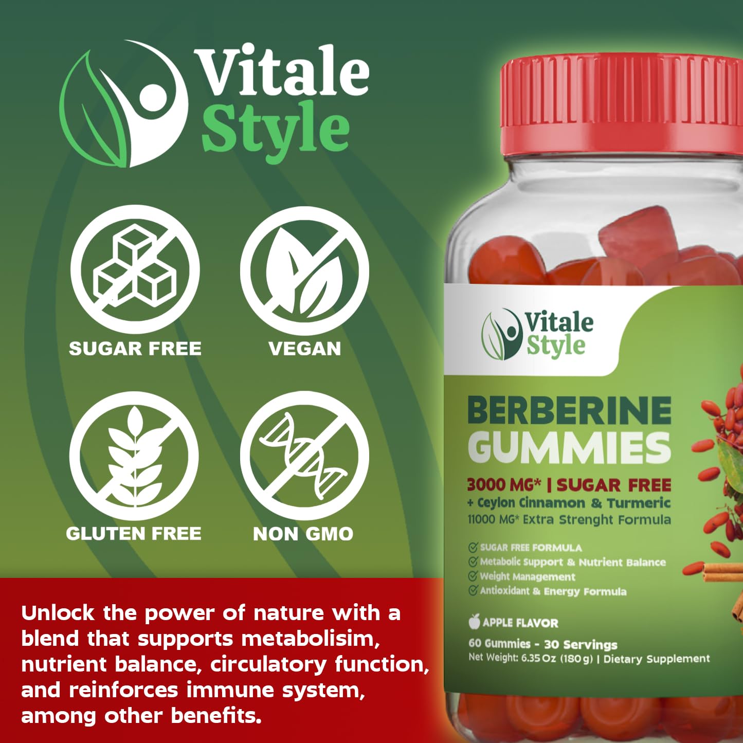 Vitale Style Cinnamon Supplement displayed with herbal ingredients