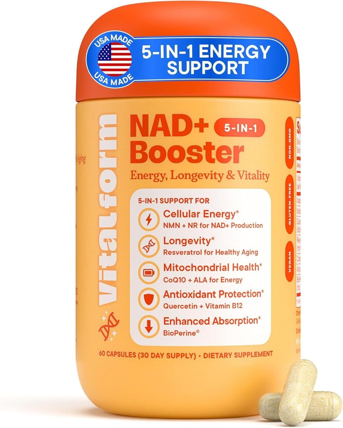VitalForm Resveratrol Dual-Action NAD+ Support front view