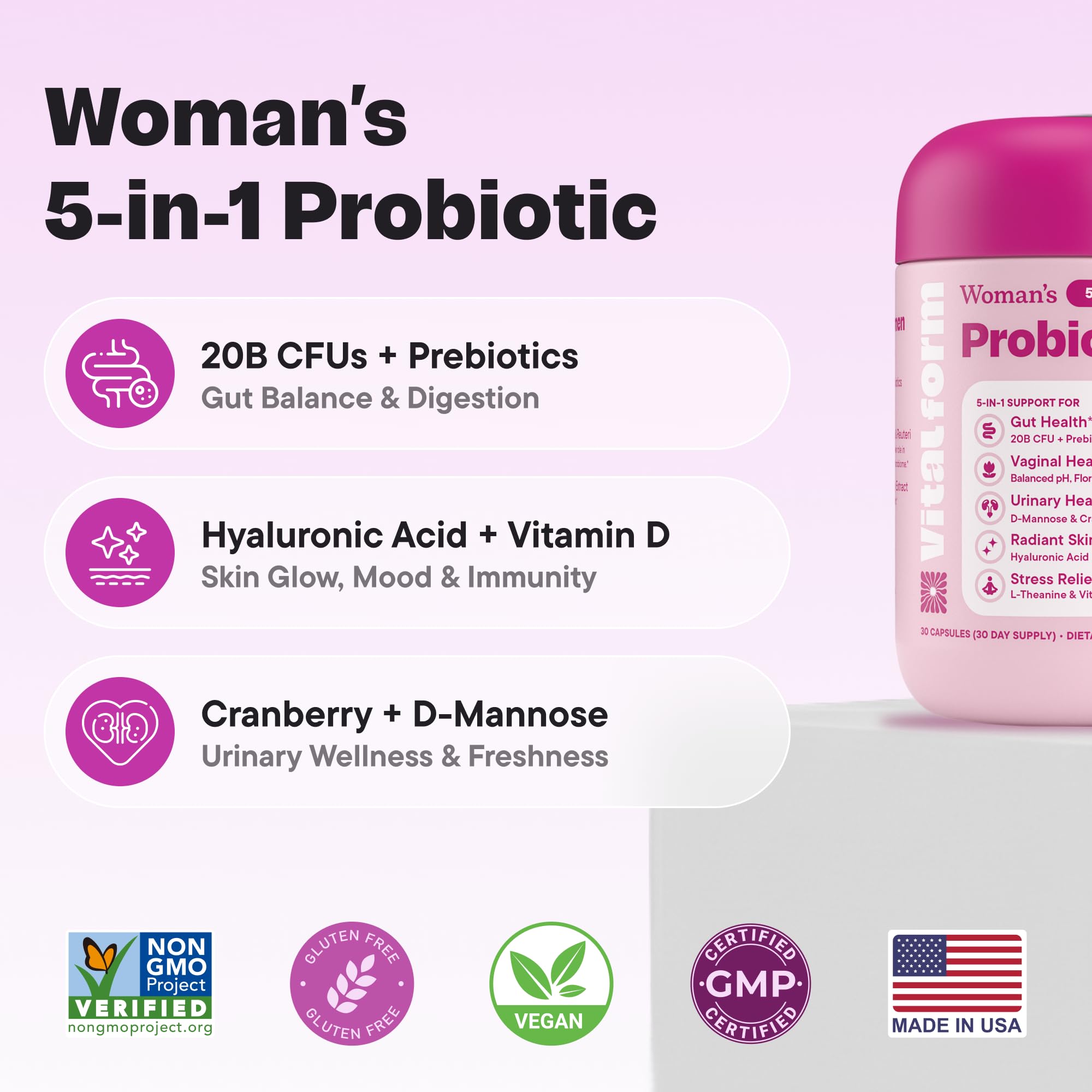 VitalForm Women's Wellness Probiotic capsule close-up