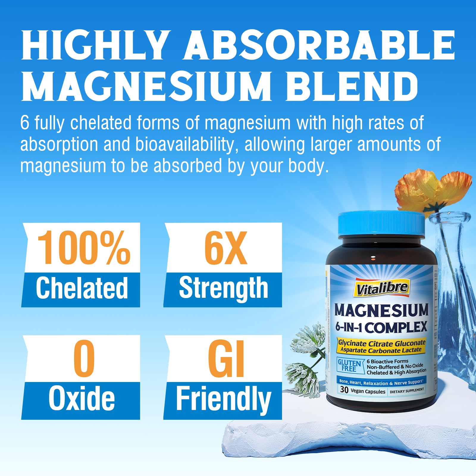 Vitalibre 6-in-1 Magnesium Complex back label with ingredient list