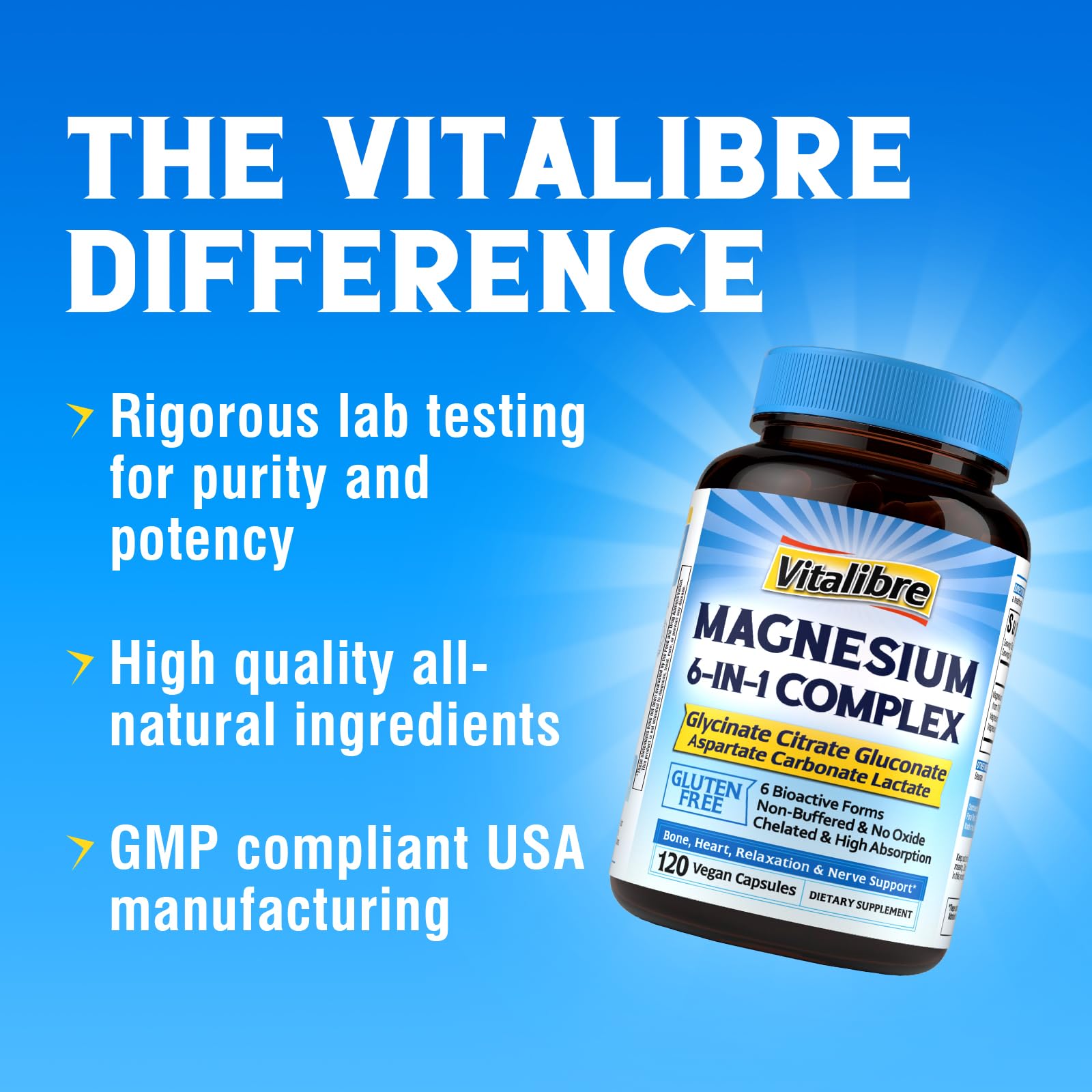 Vitalibre 6-in-1 Magnesium Complex packaging with nutritional information