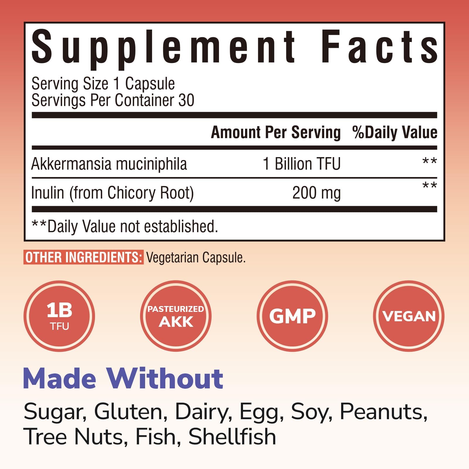 Vitalibre Akkermansia Probiotic Supplement 50g ingredients list