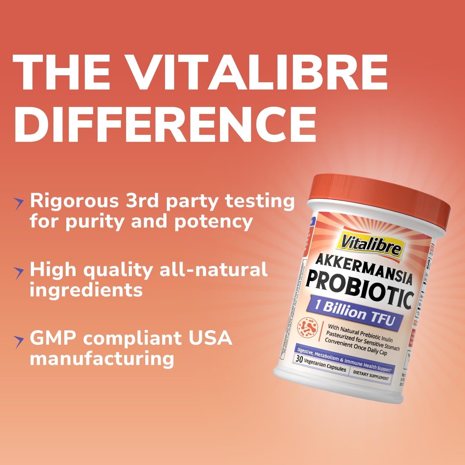 Vitalibre Akkermansia Probiotic Supplement 50g with a glass of water