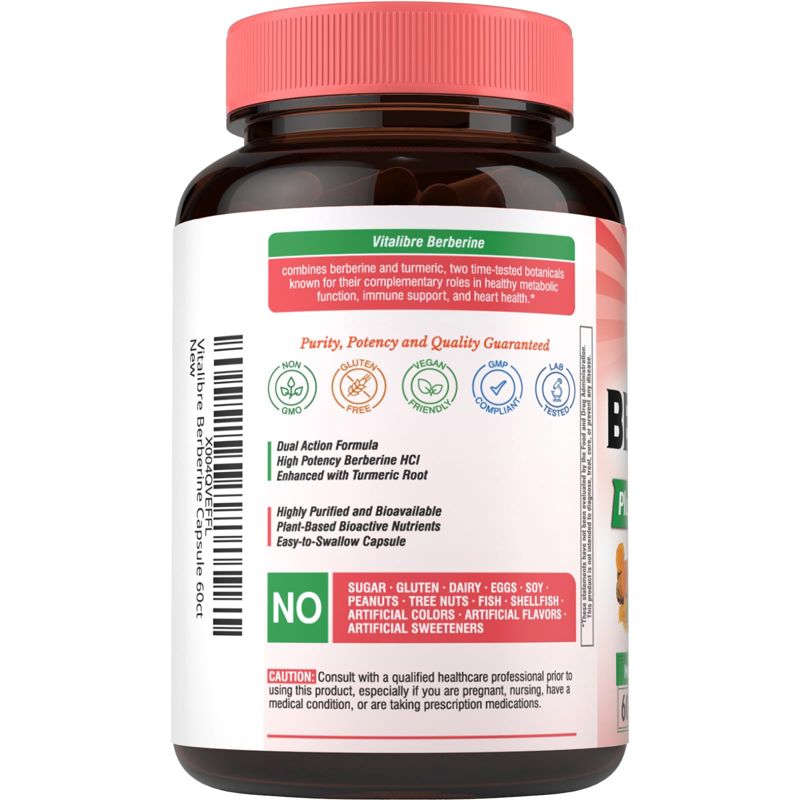 Vitalibre Berberine Complex 200mg capsules side view