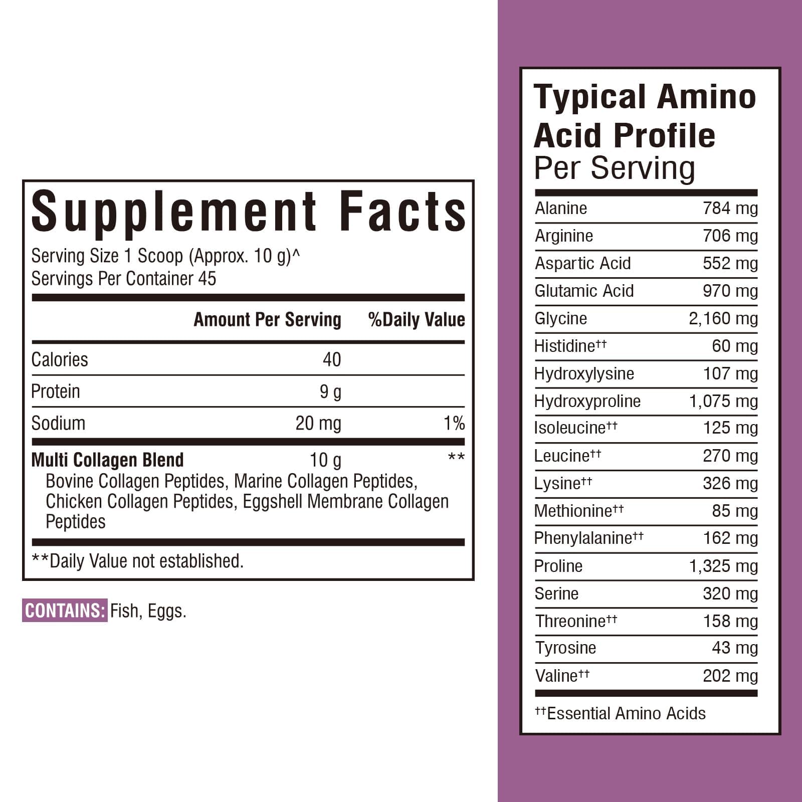 Vitalibre Collagen Peptide Blend 499g nutritional information