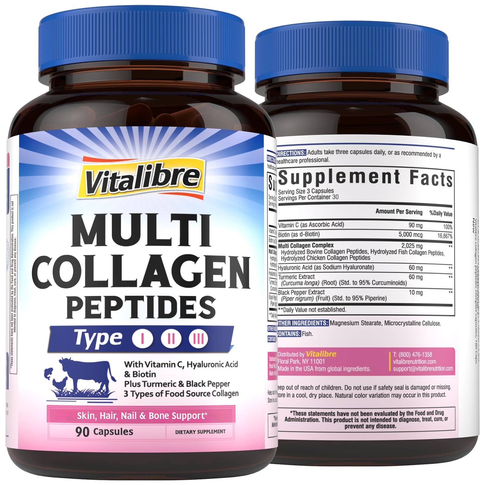 Vitalibre Collagen Supplement 90 capsules front view