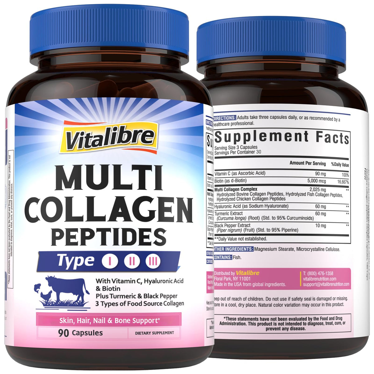 Vitalibre Collagen Supplement 90 capsules front view