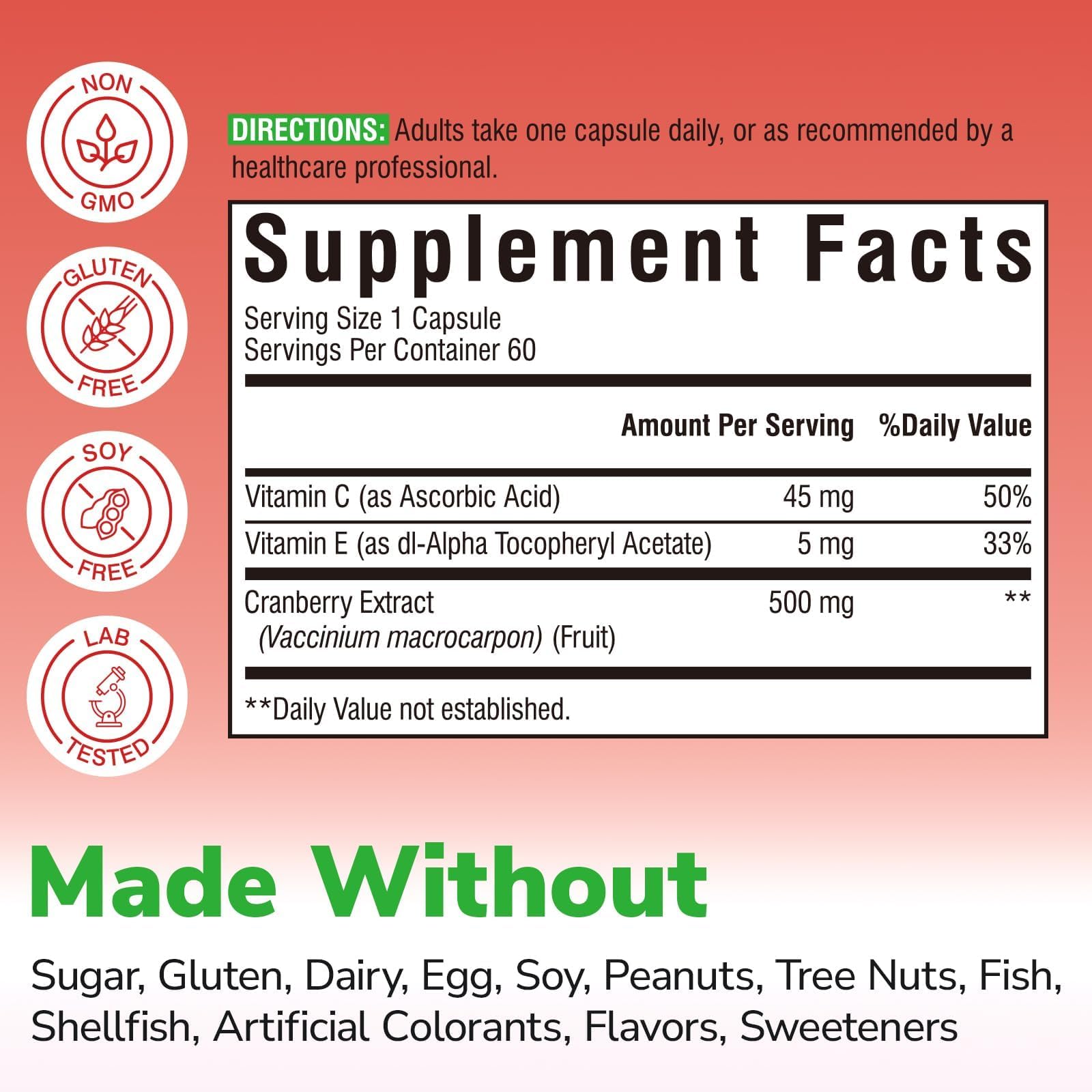 Vitalibre Cranberry Supplement 500mg capsule close-up