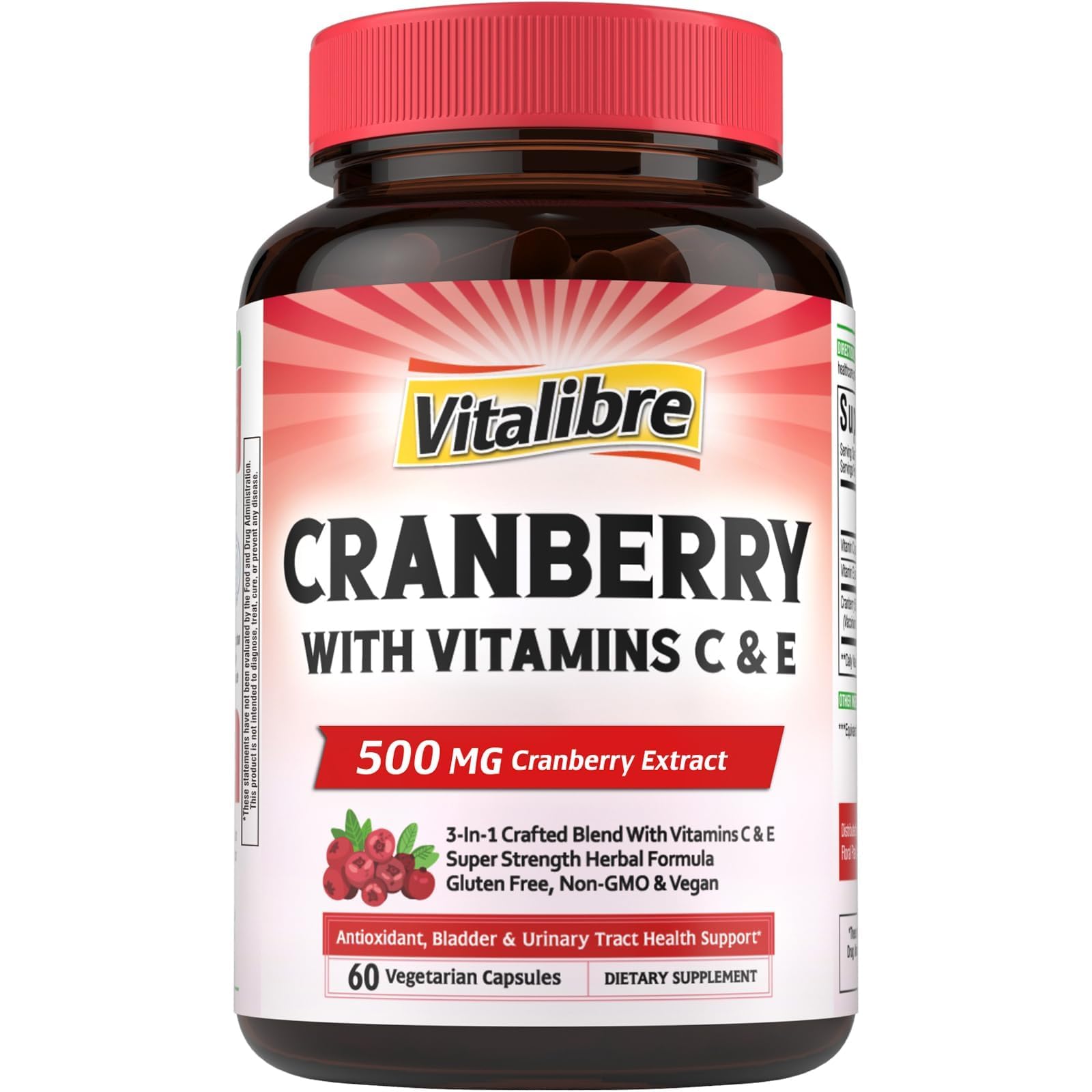 Vitalibre Cranberry Supplement 500mg front view with packaging