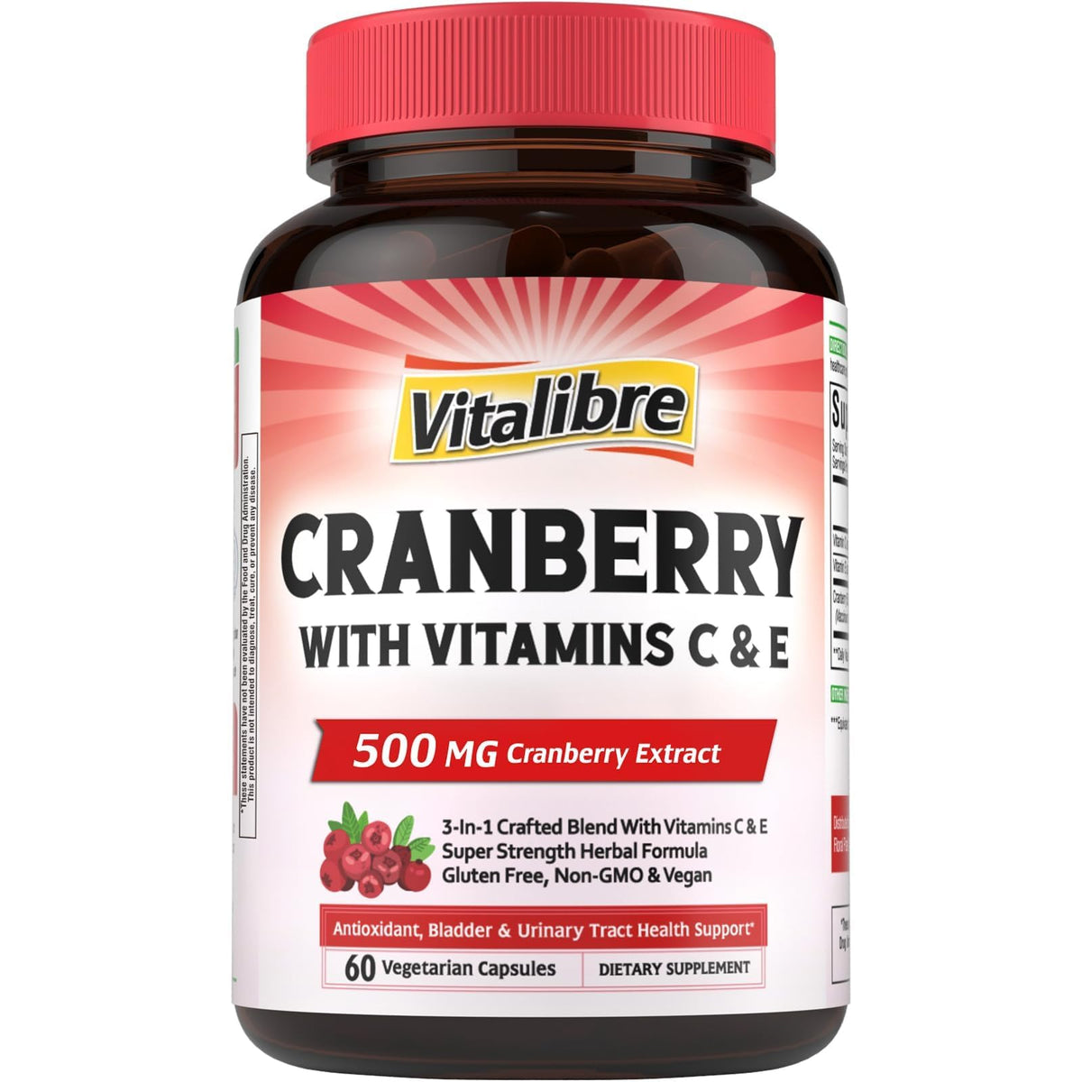 Vitalibre Cranberry Supplement 500mg front view with packaging