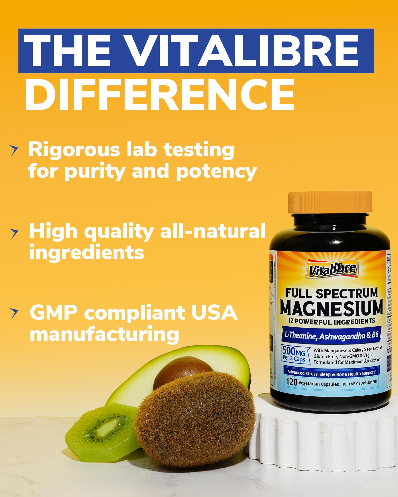 Vitalibre Full Spectrum Magnesium Complex 500mg bottle on a table