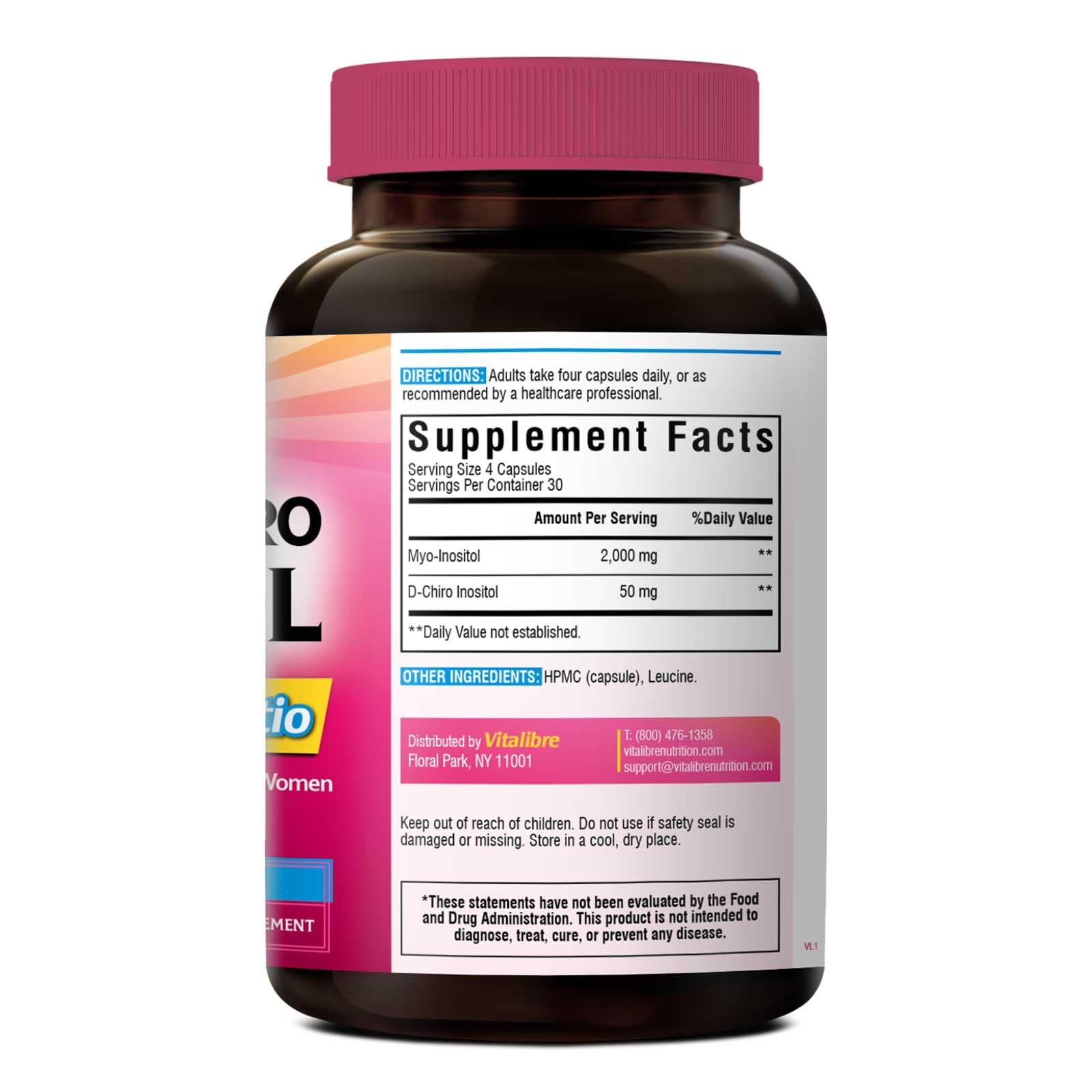 Vitalibre Inositol Capsules displayed with other supplements
