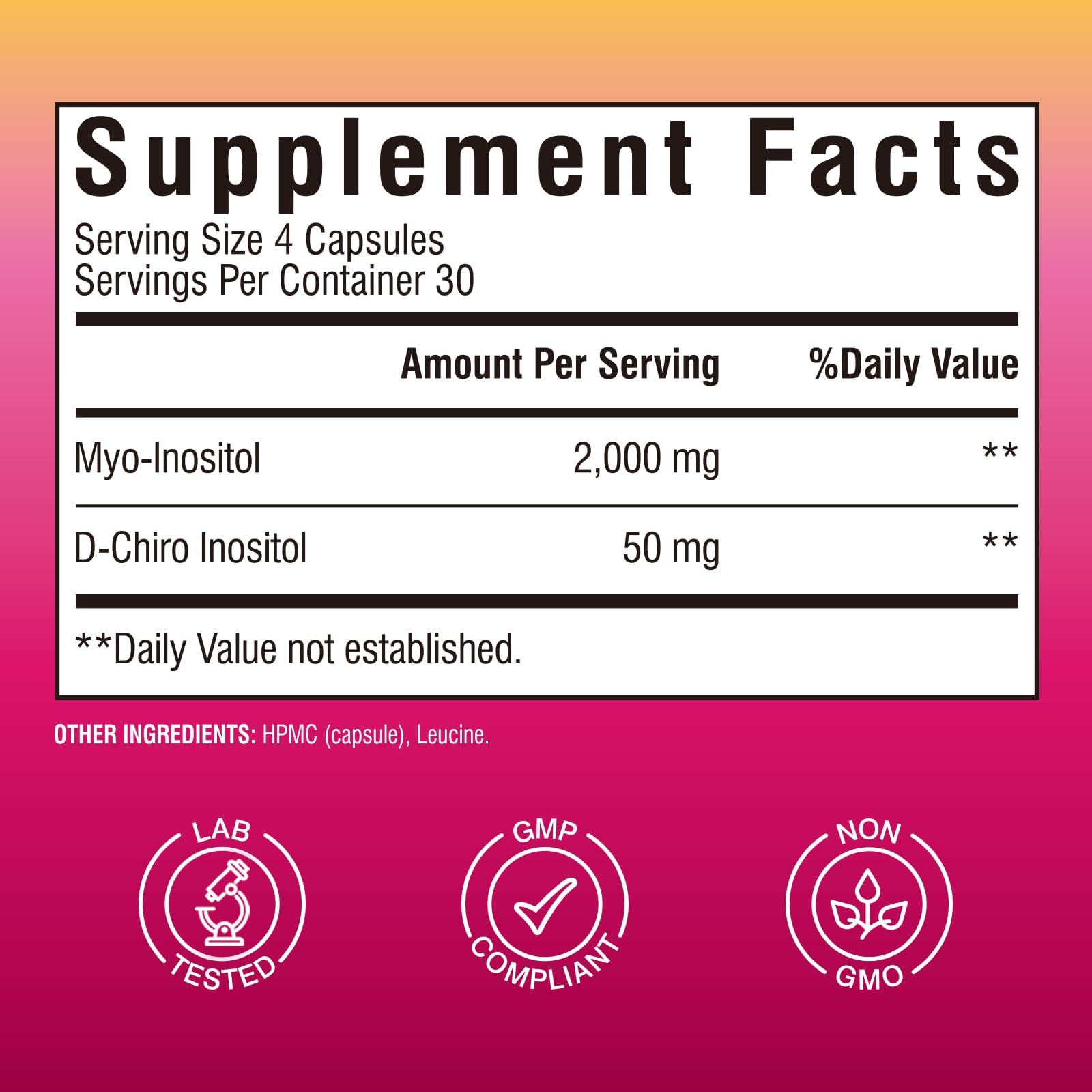 Vitalibre Inositol Capsules side view showing capsule size