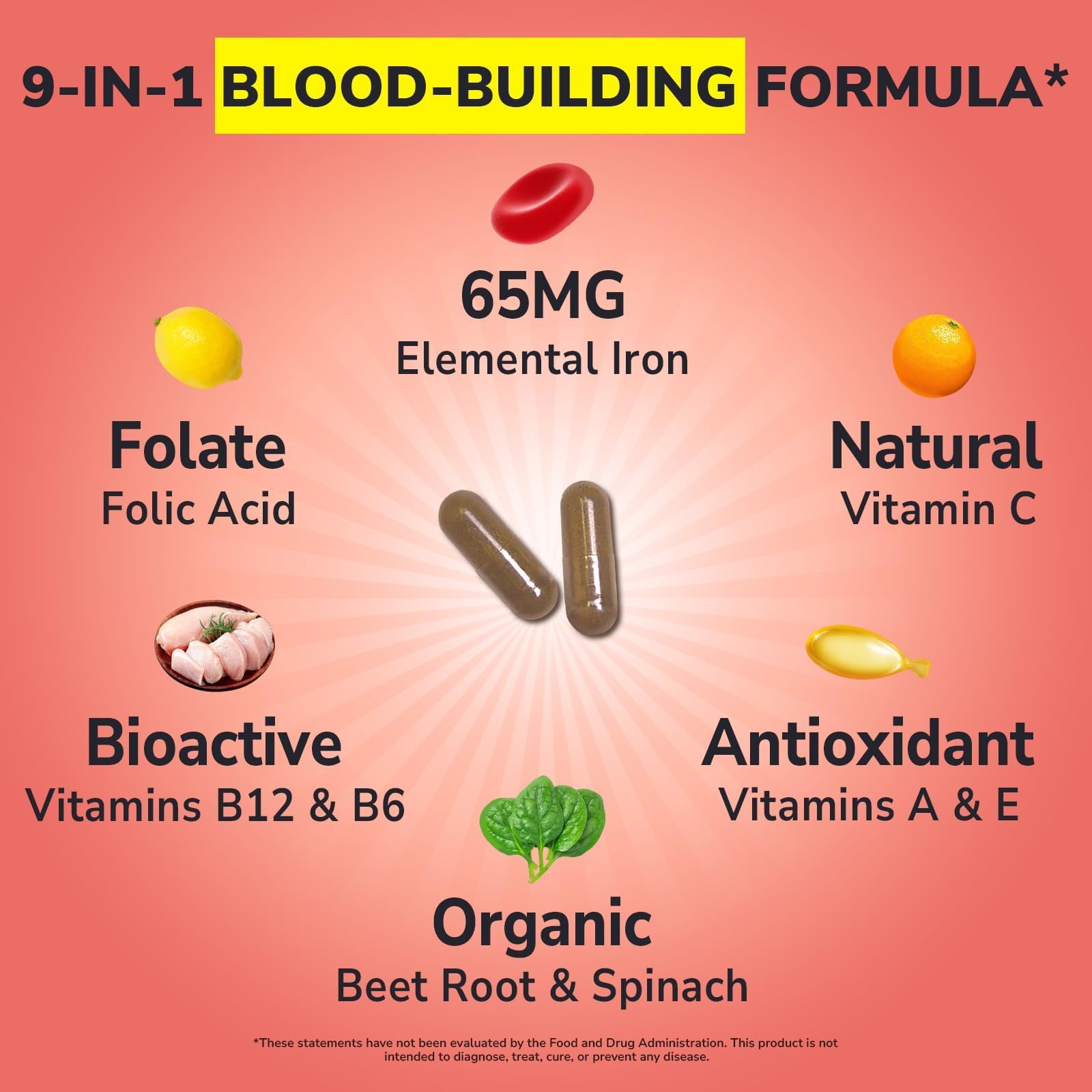 Vitalibre Iron Bisglycinate Supplement 65mg bottle with label