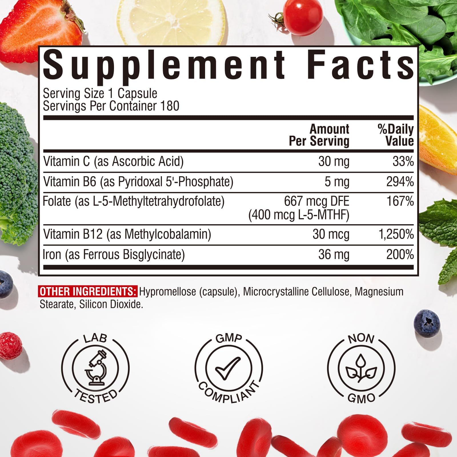 Vitalibre Iron Complex 36mg Iron supplement ingredients list