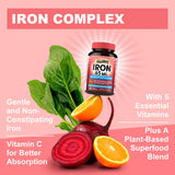 Vitalibre Iron Supplement 65mg back view with ingredient list