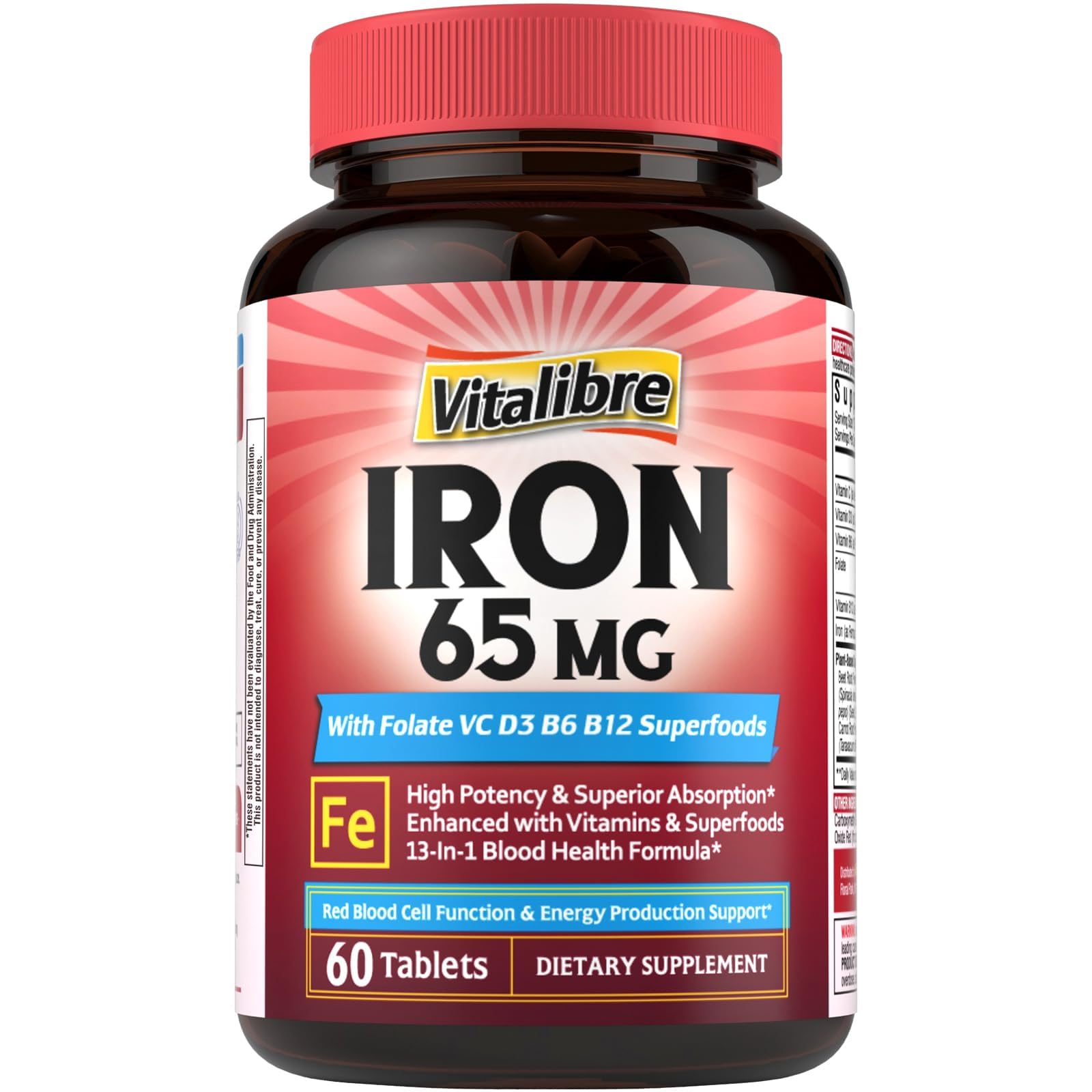 Vitalibre Iron Supplement 65mg front view with packaging