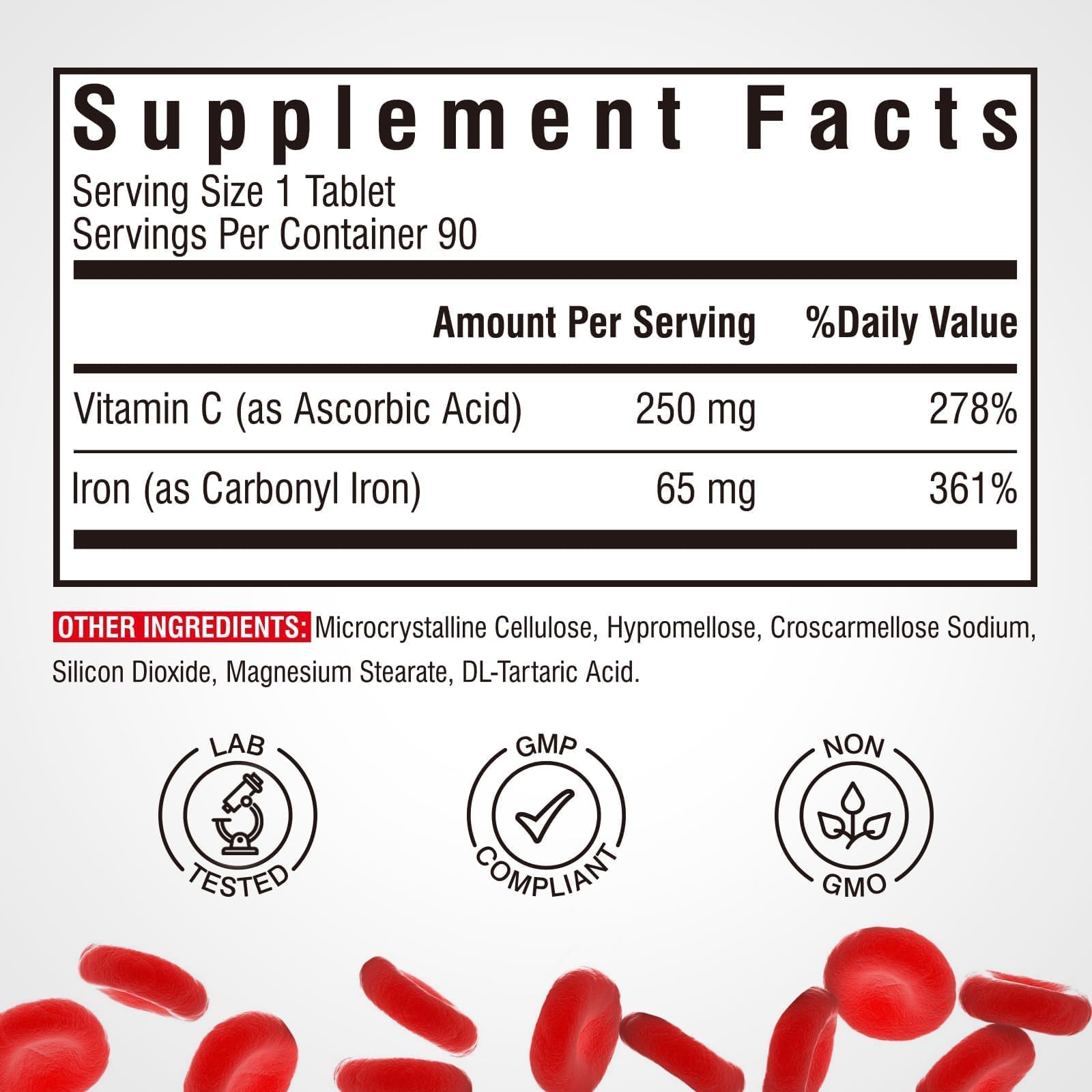 Vitalibre Iron Supplement 65mg ingredients list