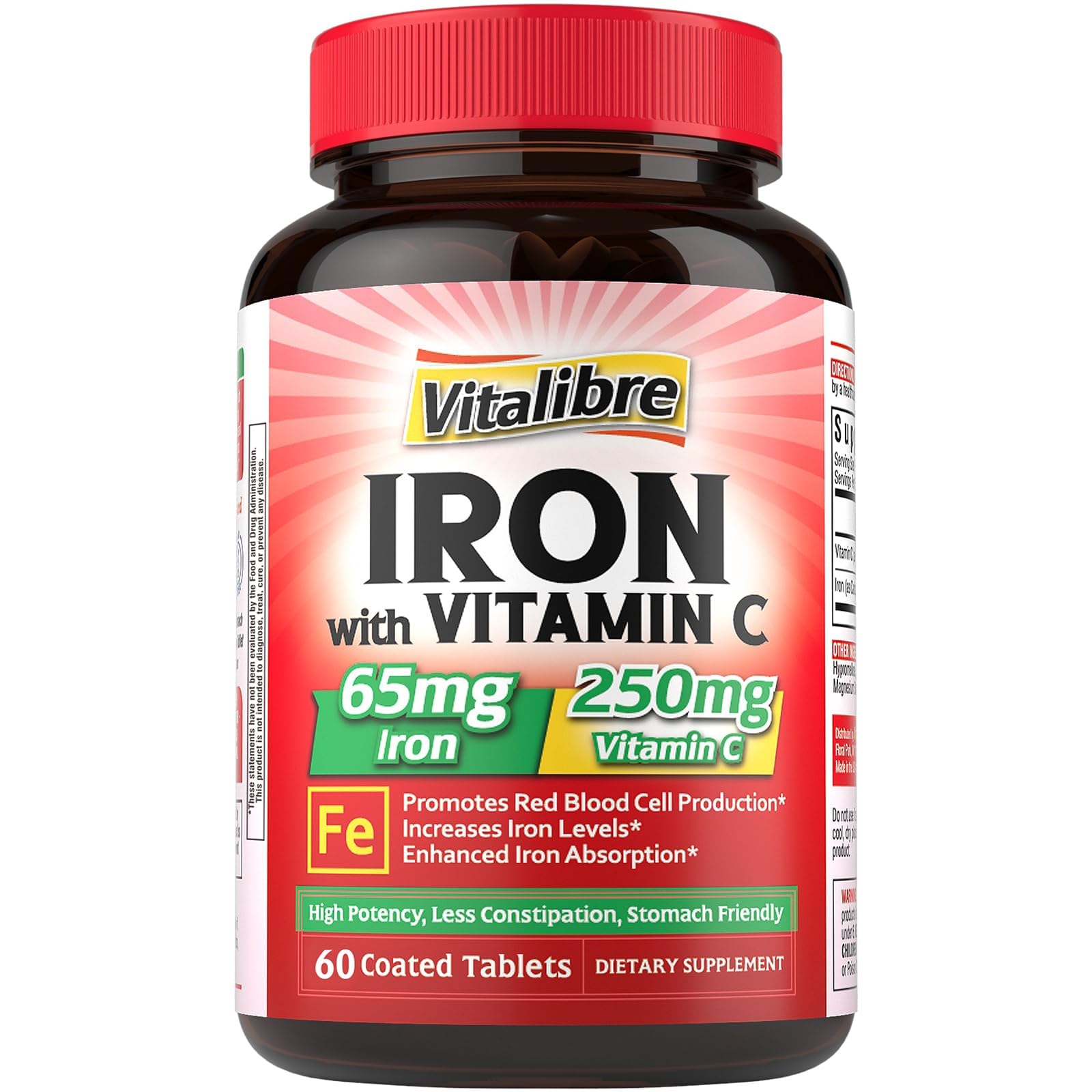 Vitalibre Iron Supplement 65mg with Vitamin C 250mg front view